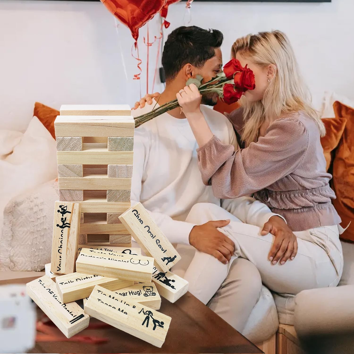 48pcs Wooden Tumble Tower Couples Game, Party Night Blocks, Stacking Block, W…