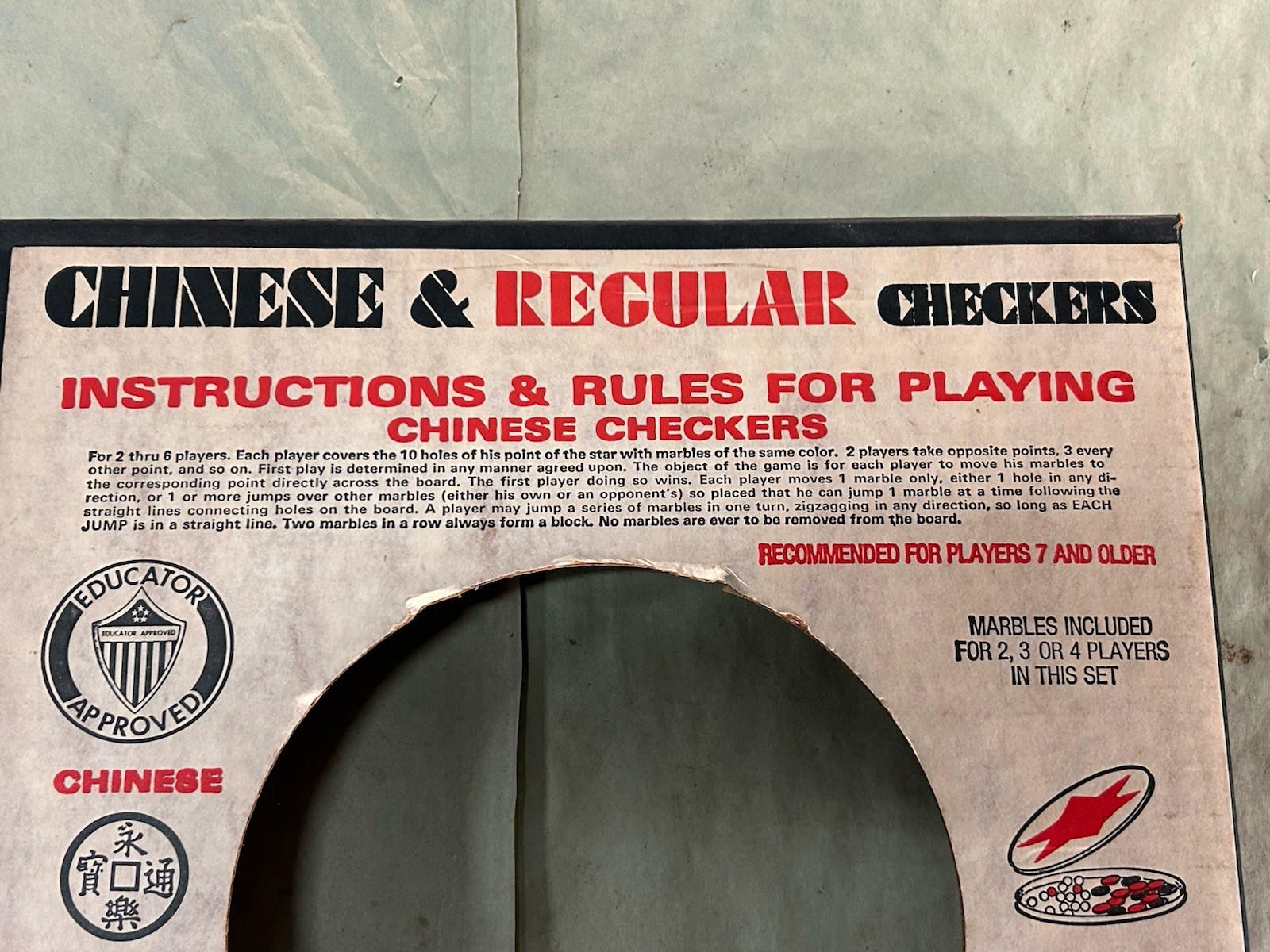 Vintage Ohio Art No. 537 Combo Chinese & Regular Checkers Game Open Faced Box