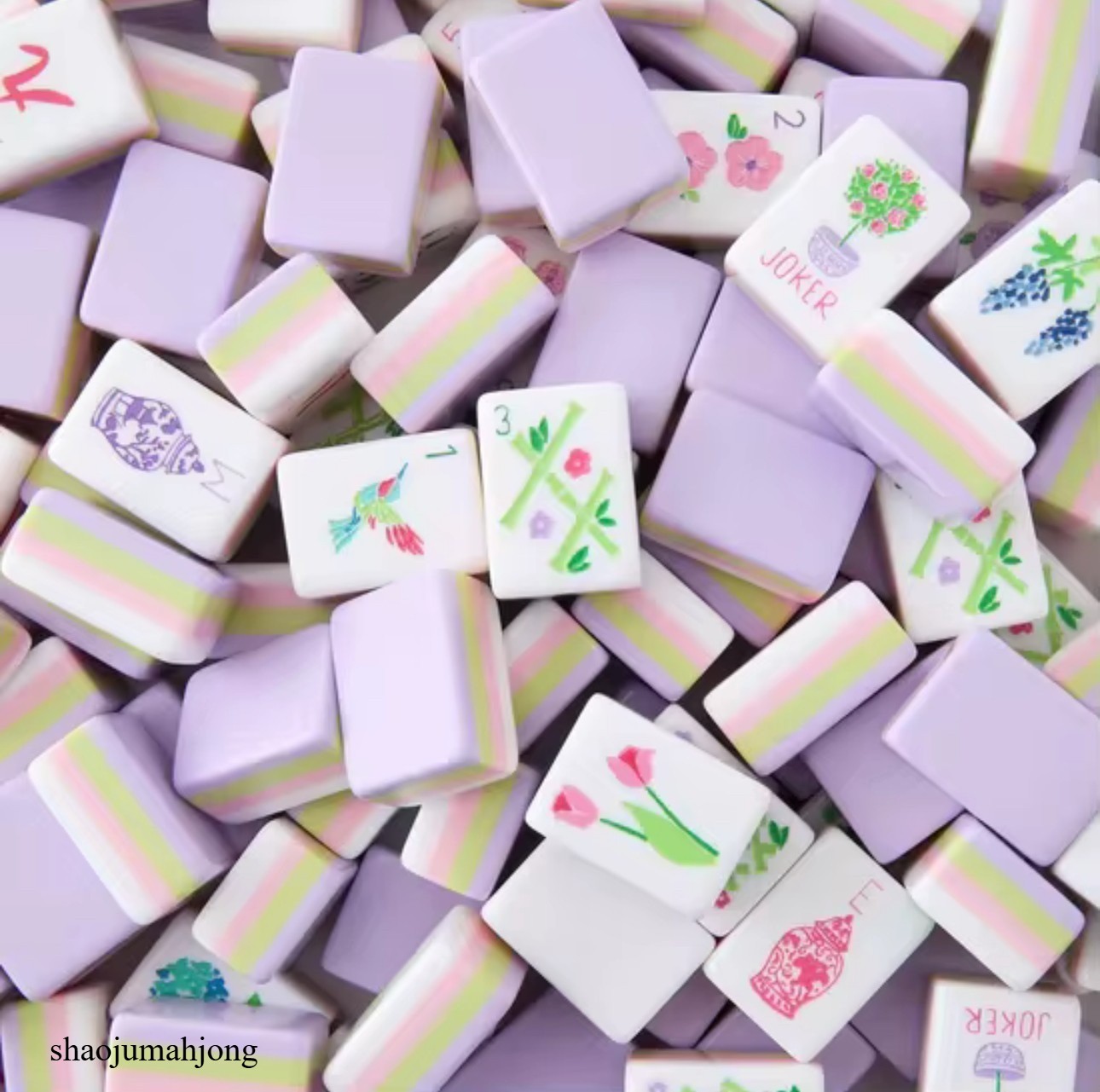 American Mahjong Game Set, 160 Lilac Acrylic Engraved Layered Mah Jong Tiles