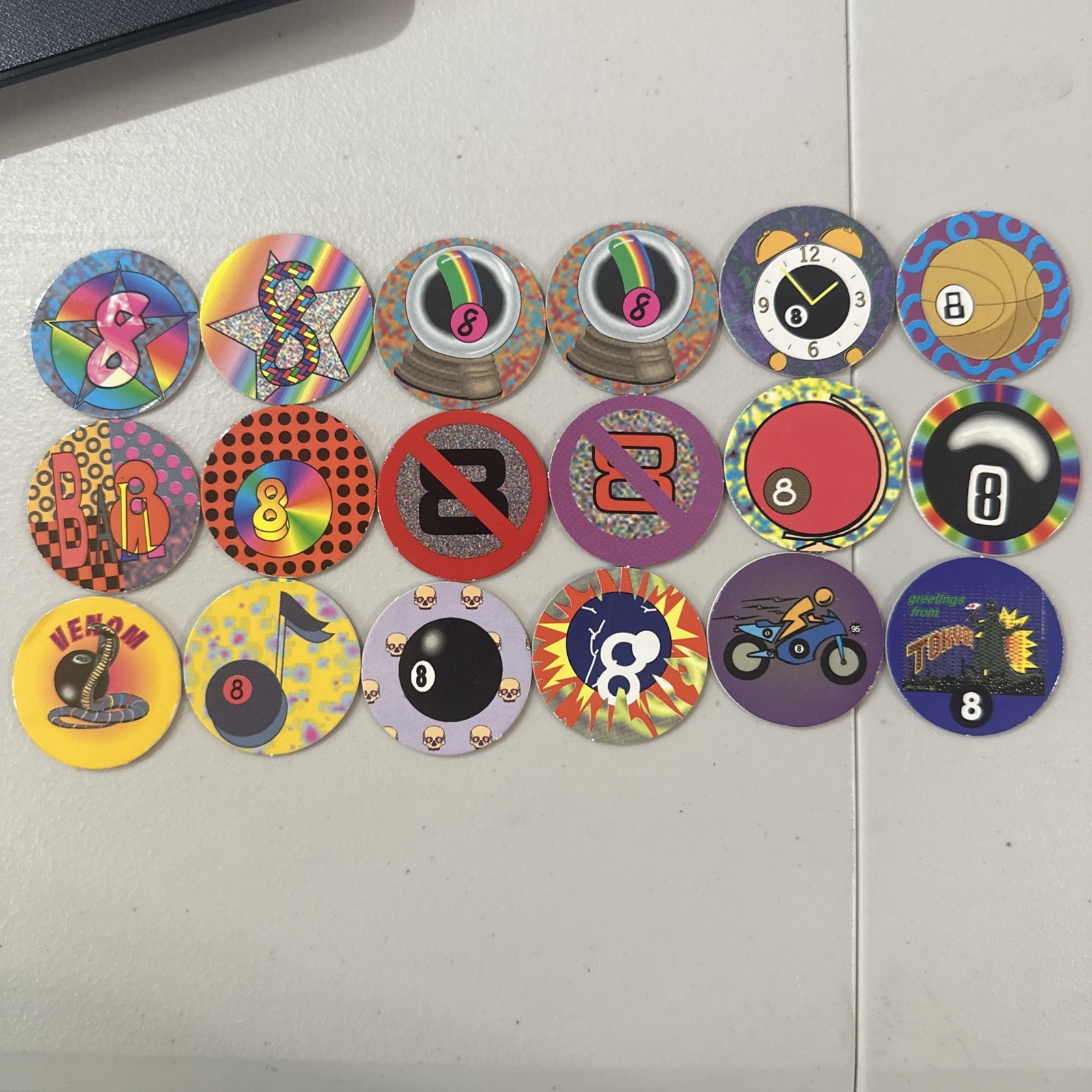 Lot Of 18 8 Ball Style Pogs Pog Milk Caps None Branded As Shown