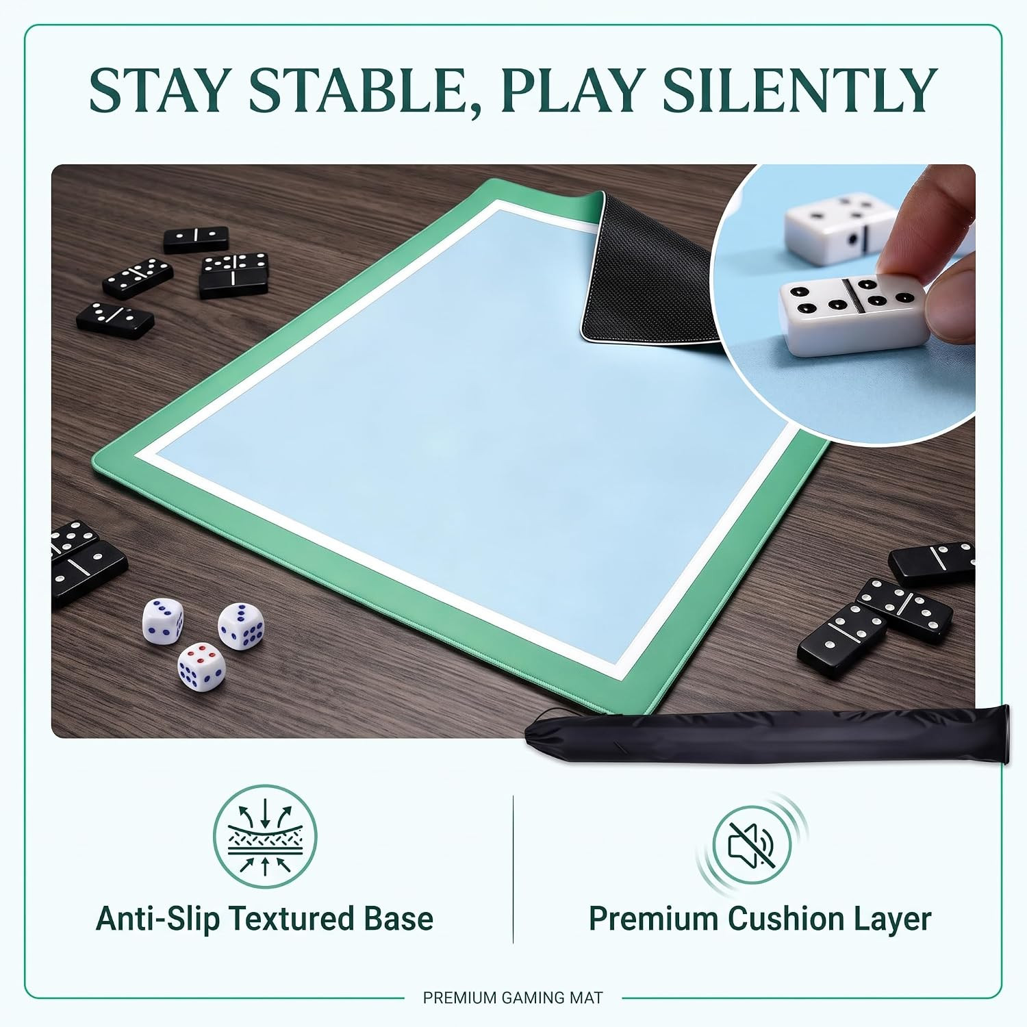 Green White Light Blue Mahjong Mat 31.5X31.5 Inch Thick Neoprene Waterproof