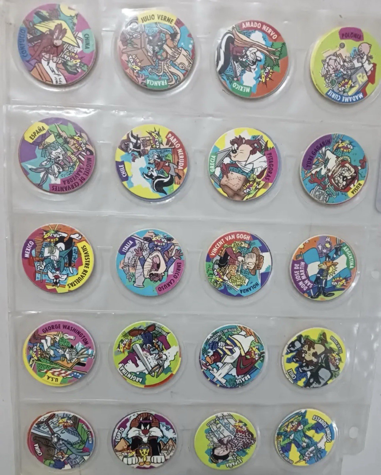 Vintage 1994 Looney Tunes Giratazos Tazos Lot 66 Pogs Sabritas Mexico Bugs Bunny