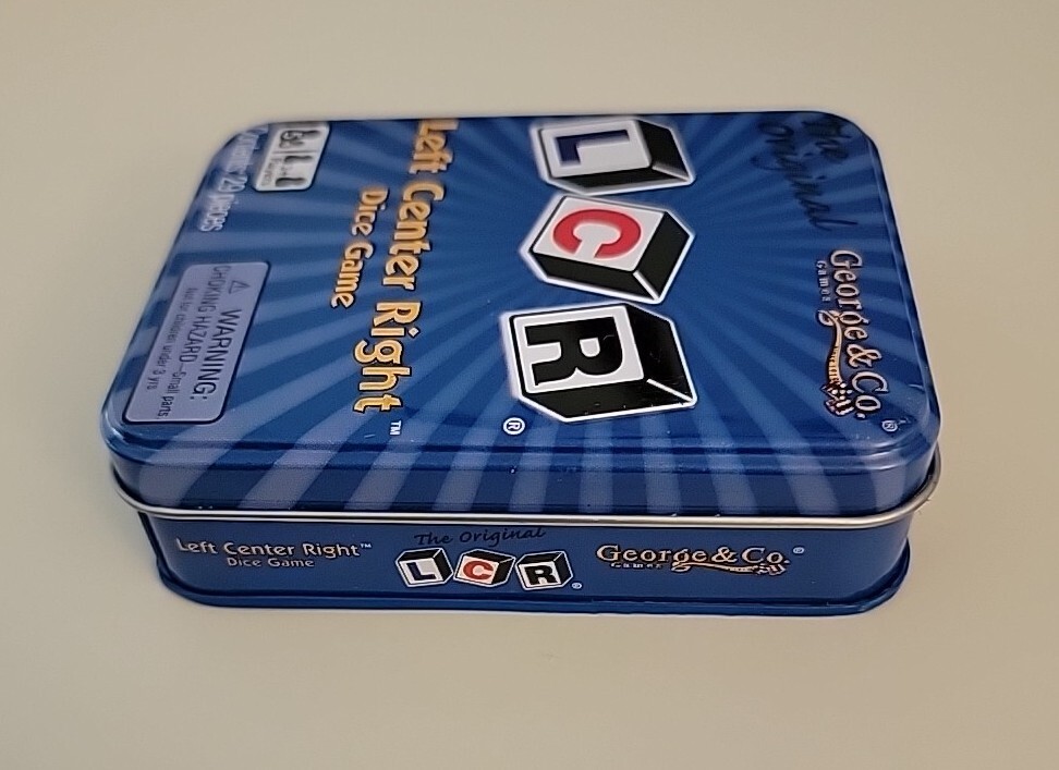 The Original LCR Left Center Right Dice Game Blue Tin George & Company NEW