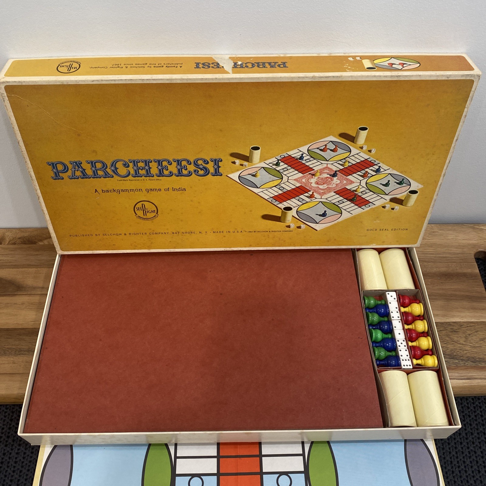 Parcheesi Game Gold Seal Edition No. 2 Selchow & Righter Complete/Excellent Cond