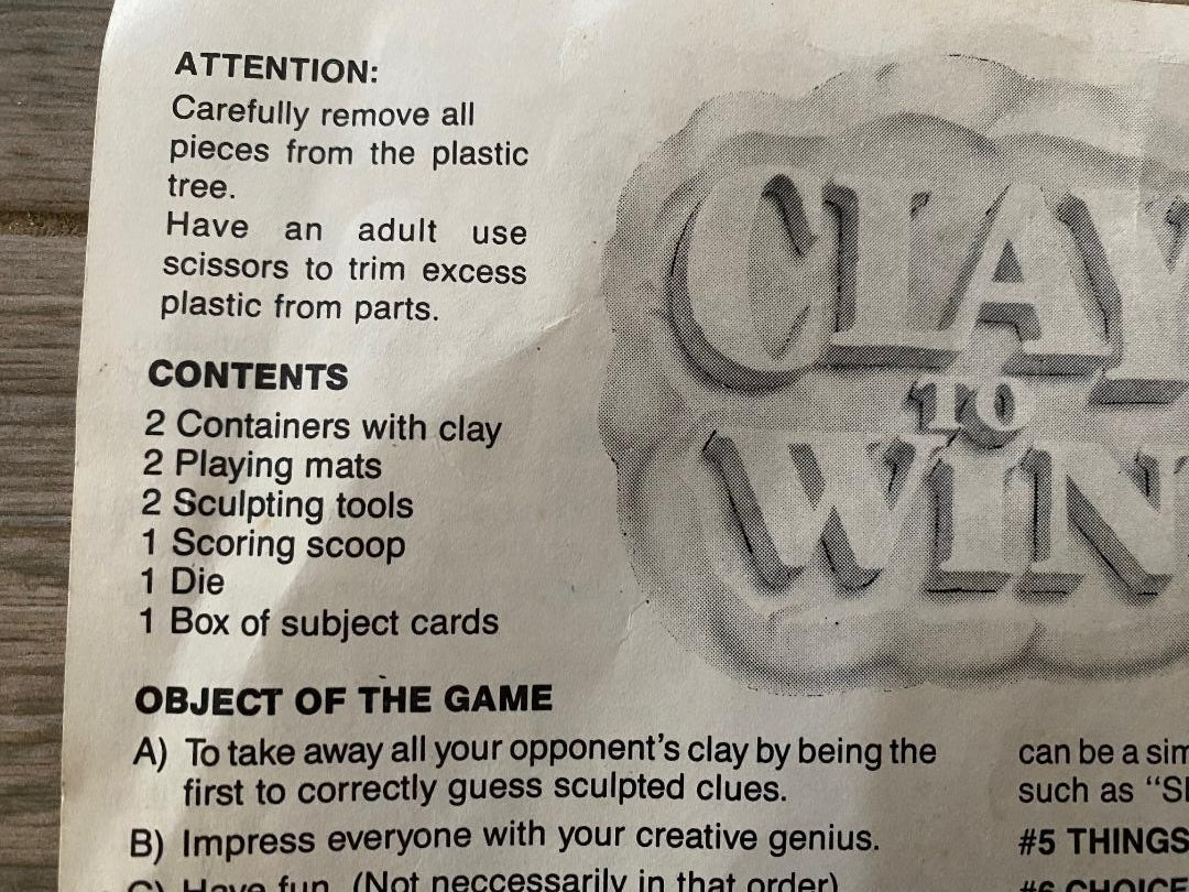 Vintage 1988 Clay to Win Coleco Creative Charade Board Game