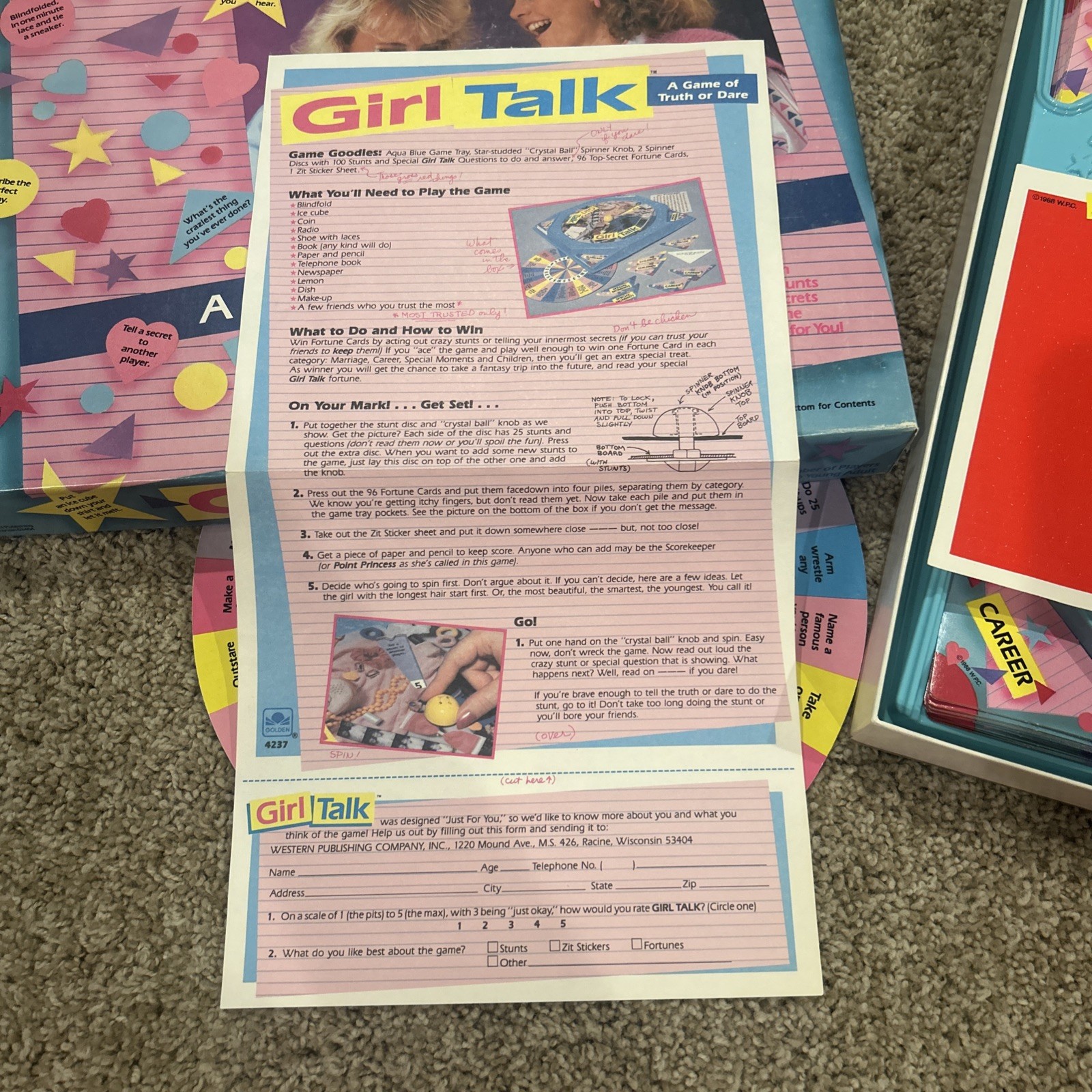 Vintage 1988 Girl Talk Board Game Golden Original W/Zit Stickers