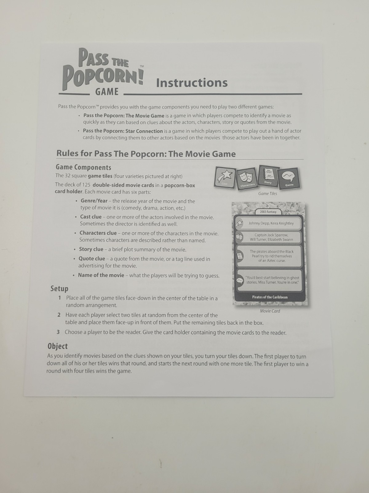 Pass the Popcorn Game with Bonus Booster Star Connection Actor Card Game