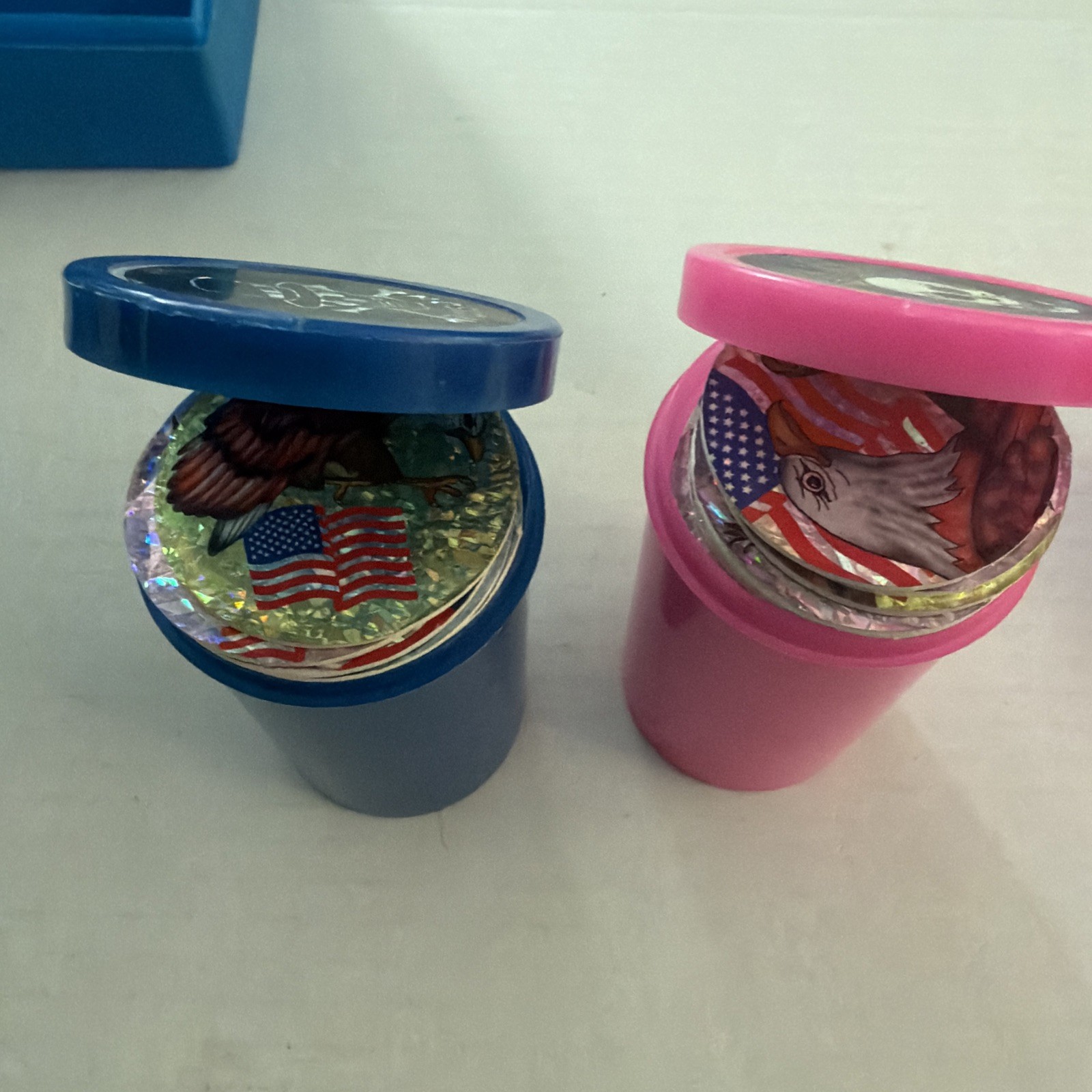 Lot Of 4 Vintage Pog Containers. 3 Medium, 1 Small. All Full Of Old Pogs