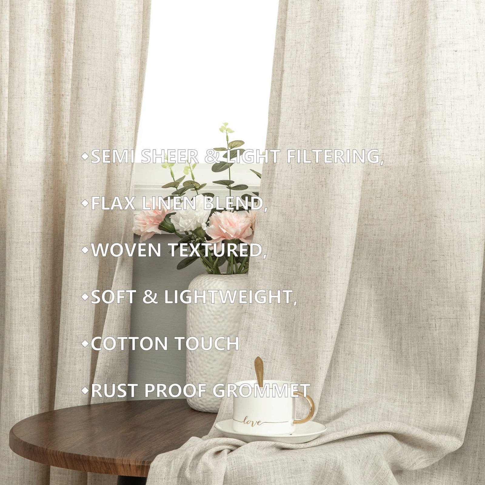 Pitalk Flax Linen Curtains 54 Inch Length for 52″W x 54″L (Pack of 2), Tan