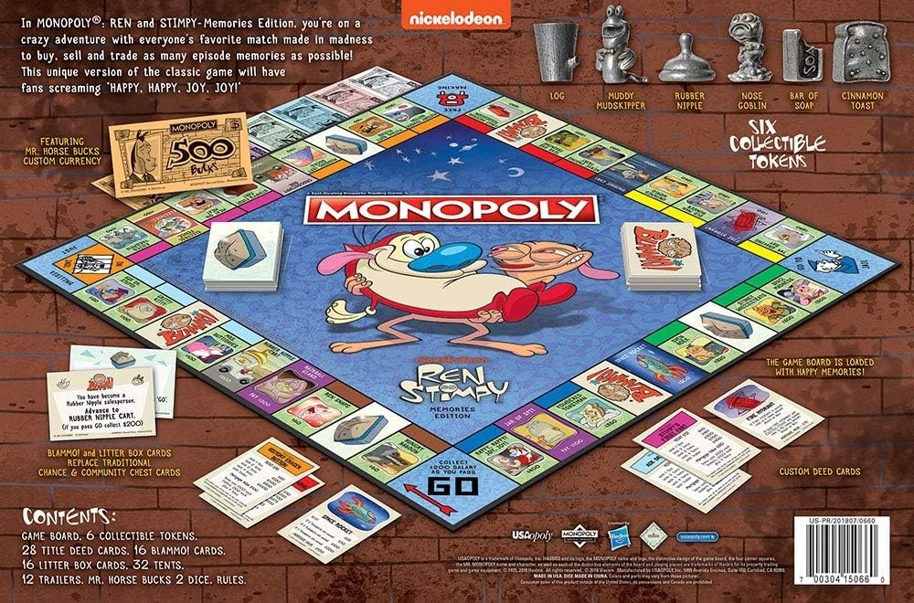 Classic Monopoly: Ren & Stimpy Edition – Custom Tokens & Game Cards Included