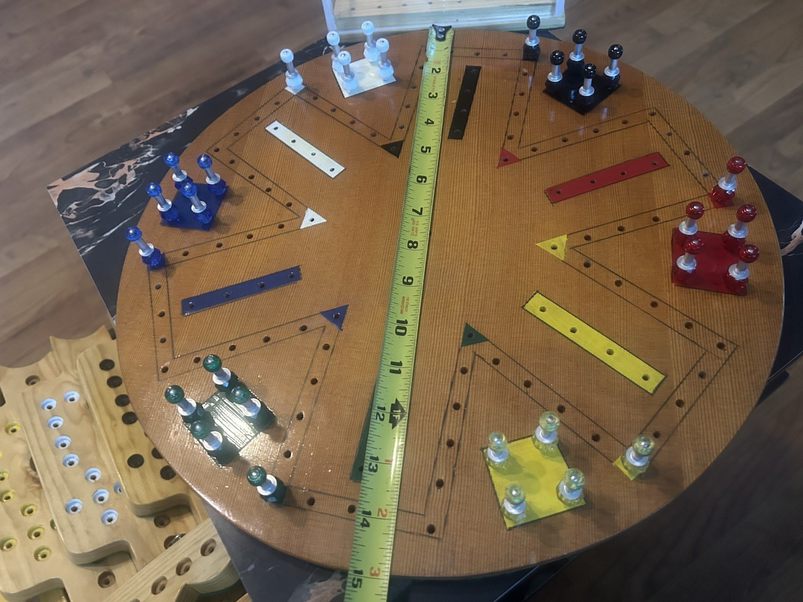 Beautiful Vintage Handmade Wooden Aggravation Fast Track Game Board & Pegs