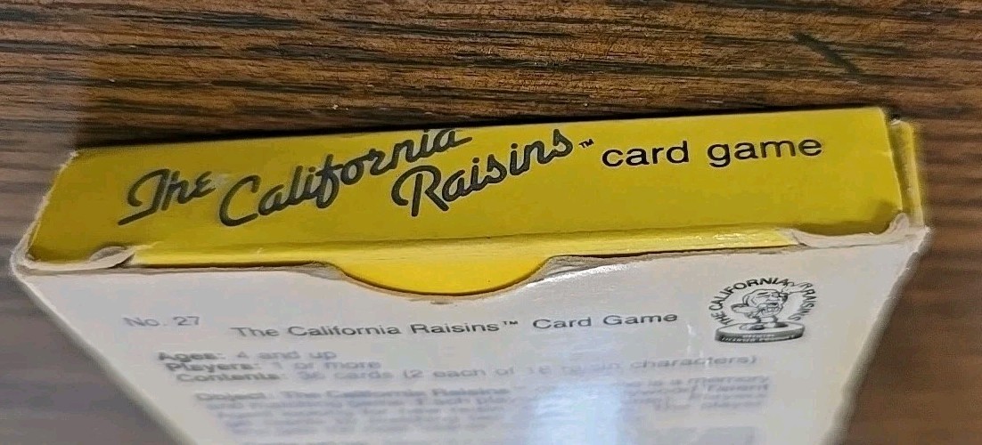 1987 California Raisins Memeory 36 Card Game Age 4 & Up 1 Or More Players. SKU5