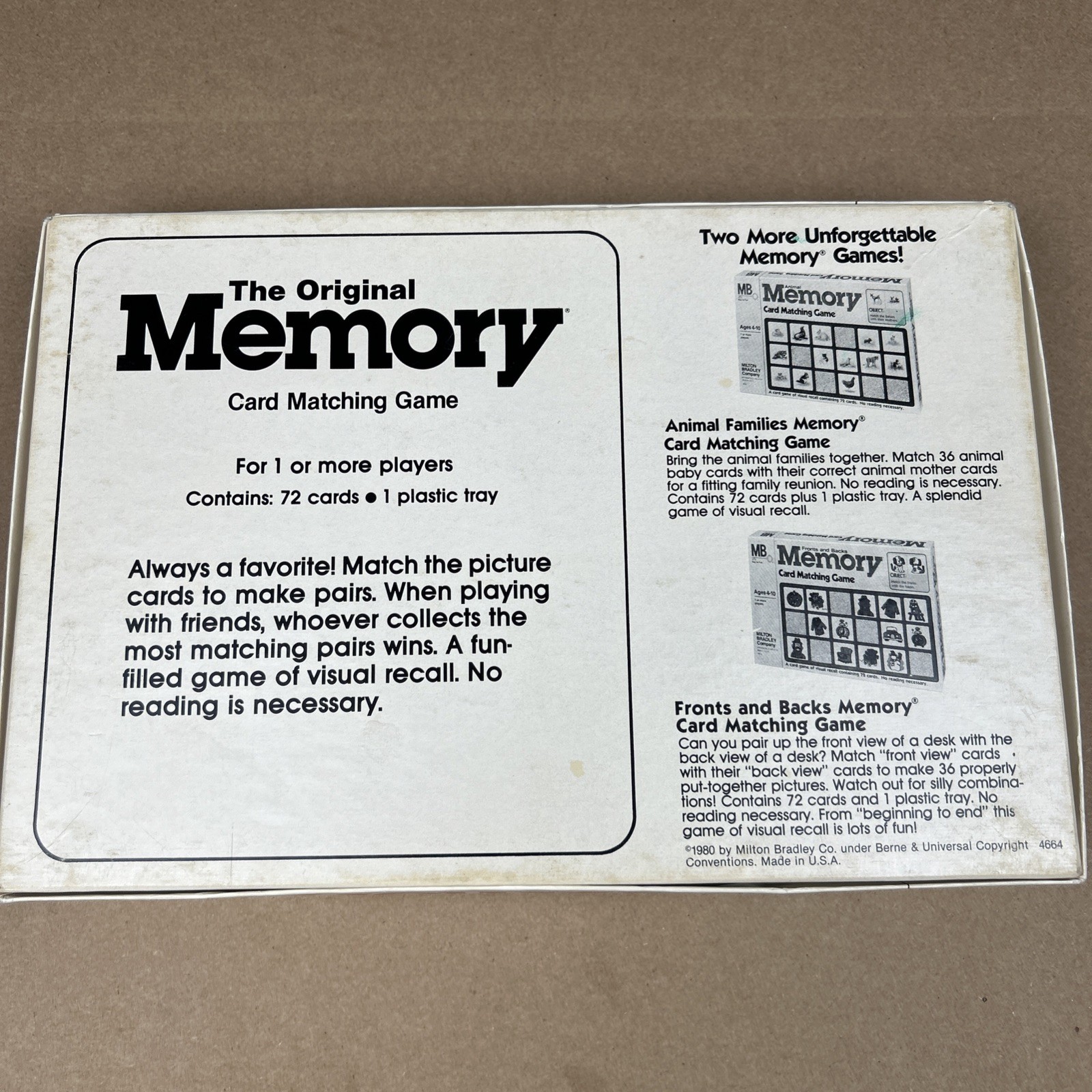 Vtg 1980s Milton Bradley Fronts and Backs Memory Matching Game 72 Cards COMPLETE