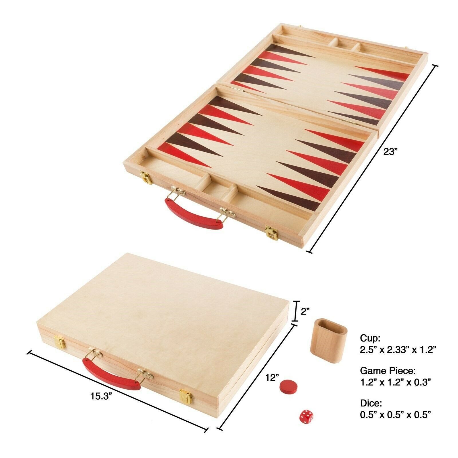 Wooden Backgammon Set Folding Travel Board Game Dice Cup 30 Wooden Pieces