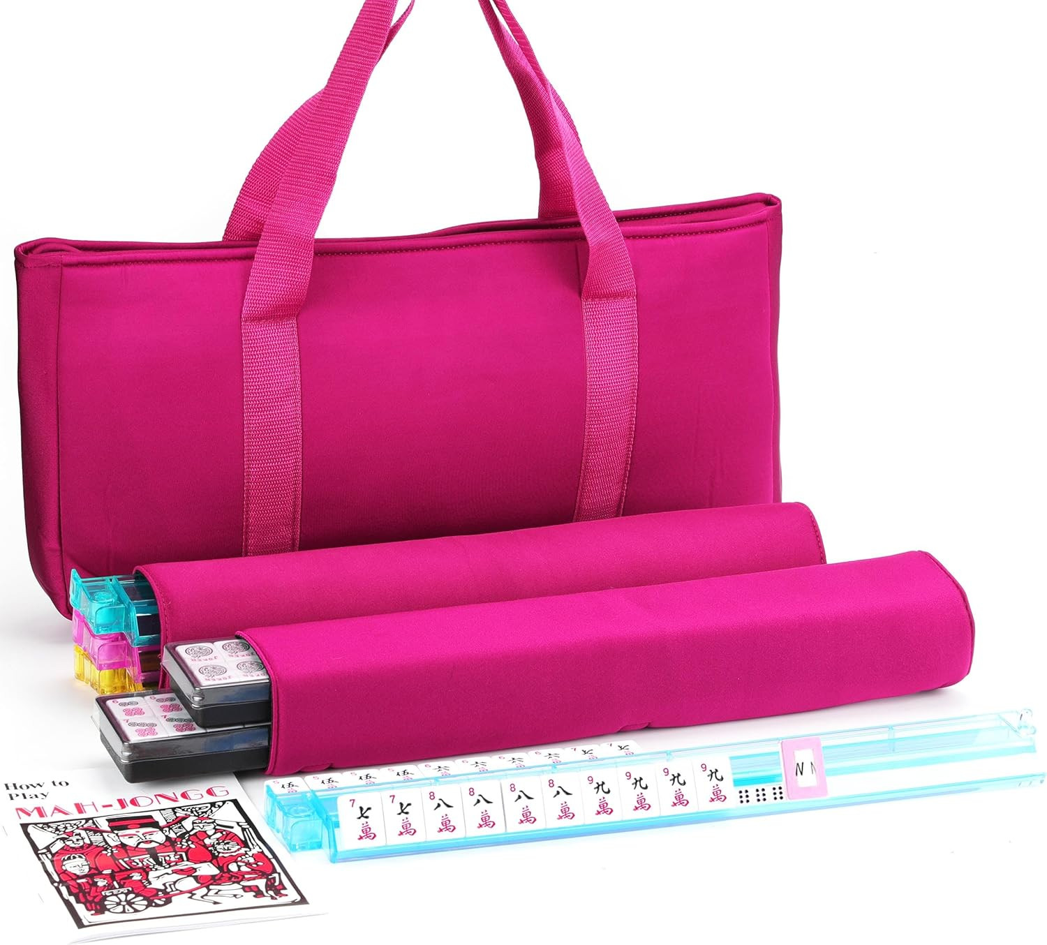 American Mahjong Game Set, Pinky Red Carrying Bag,166 Premium White Tiles,4 Colo