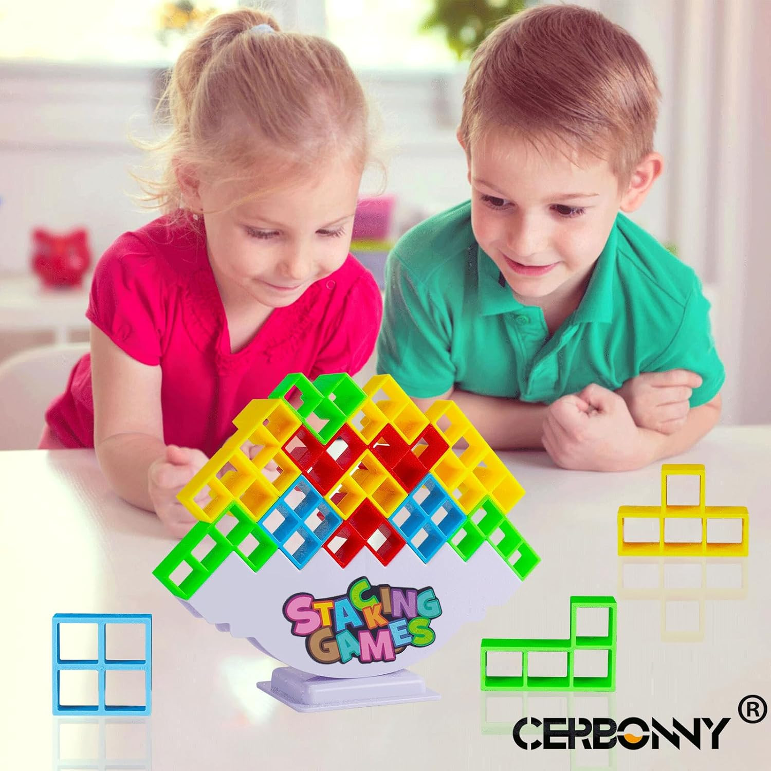 48Pcs Tetra Tower Stacking Blocks Game for Kids Adults Family Party Travel