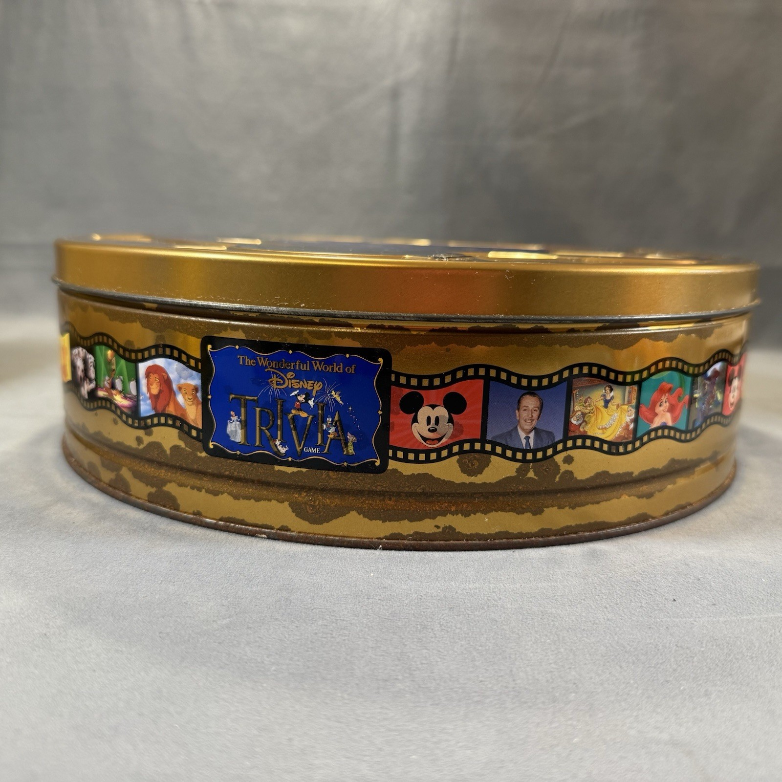 The Wonderful World Of Disney Trivia Game, Gold Tin, 1997 Mattel, Good Condition