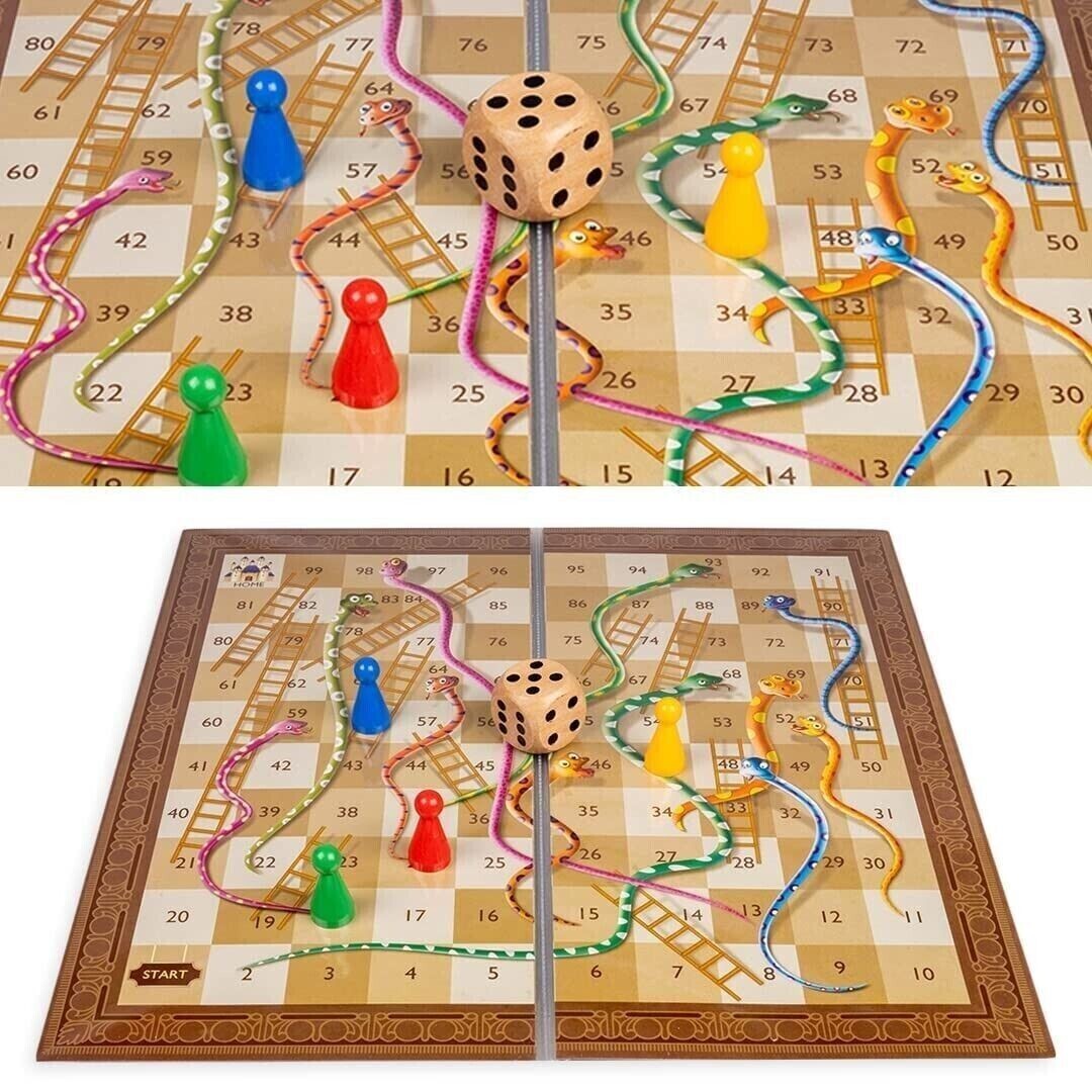 Grand Ludo and Snakes & Ladders Board Game with Jumbo Size Wooden Dice