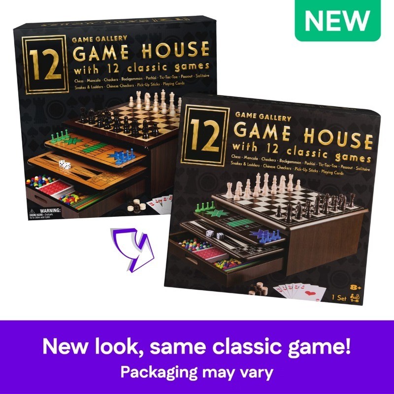 12 Classic Games in Wooden Storage House, Styles May Vary