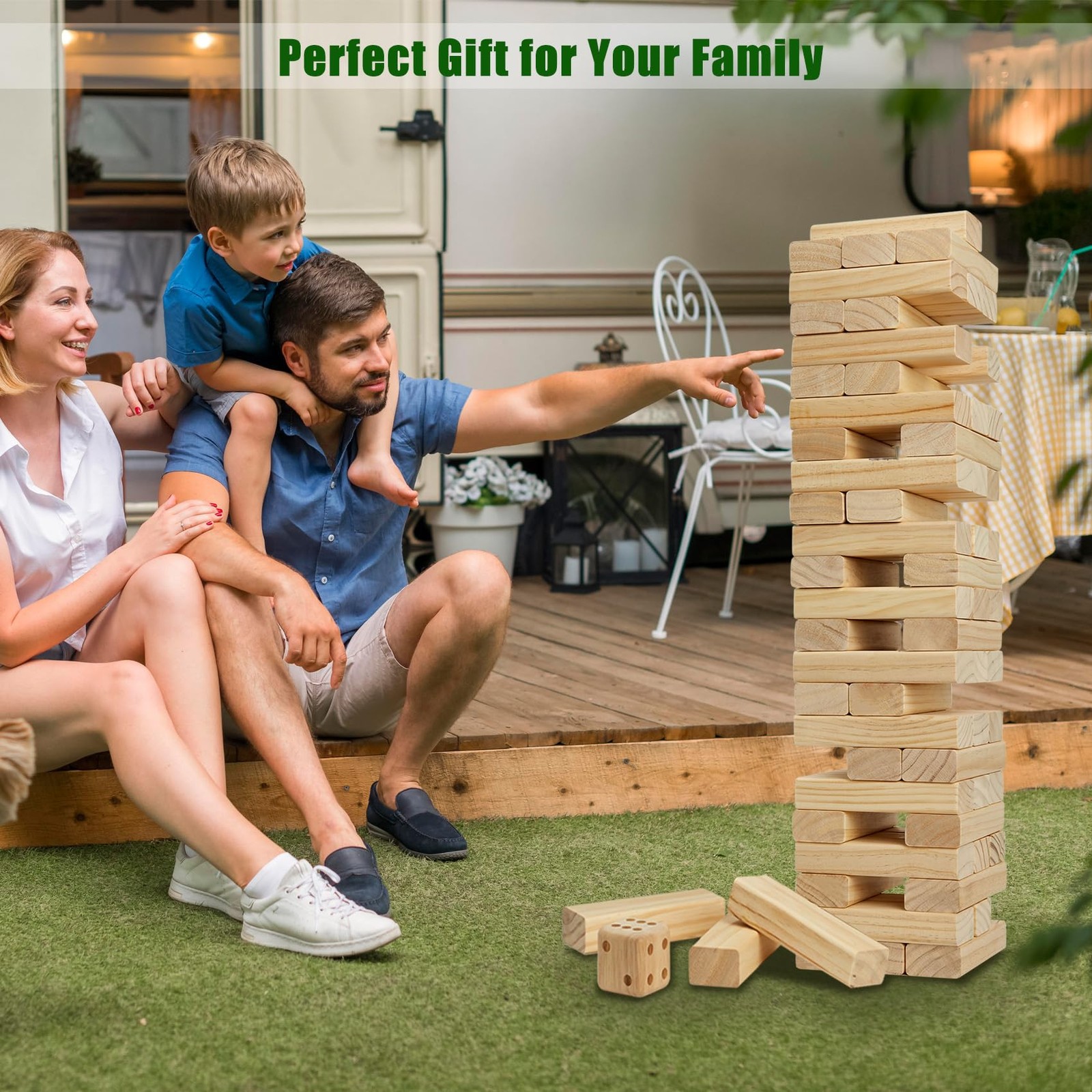 Giant Tumble Tower 57PCS Wooden Block Stacking Yard Games with Carrying Bag C…
