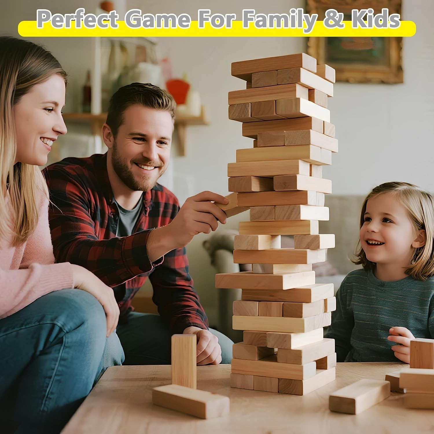 Giant Tumbling Tower Game – 57 Pcs Wooden Block Set, 4.2FT High Fun for All Ages