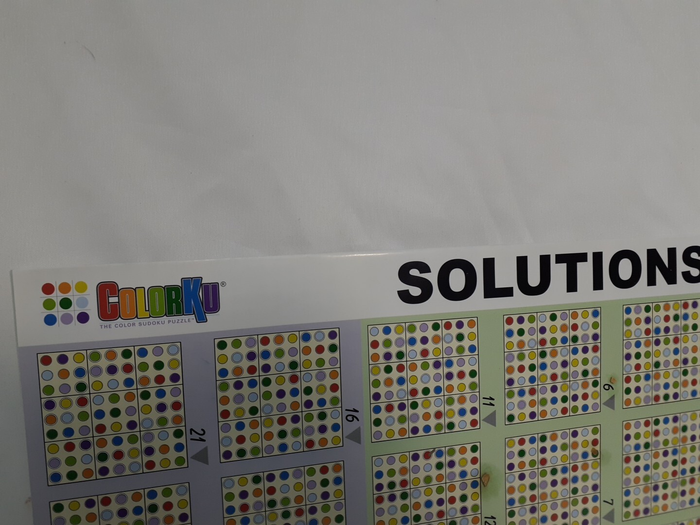 Colorku Replacement Part: Soluntion SHEET ONLY, Color Sudoku Puzzle,