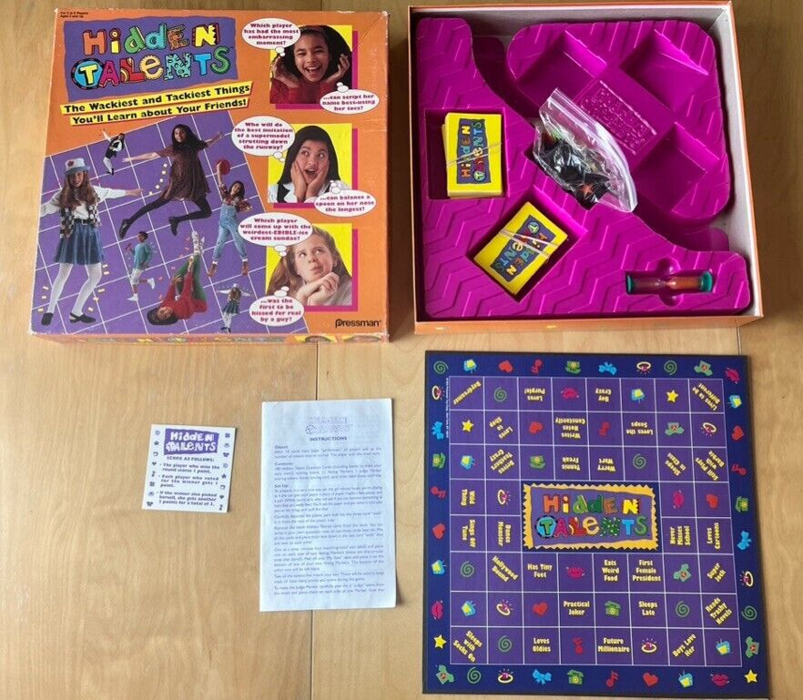 Hidden Talents Board Game 1994 Pressman Sleepover Teen Girl Party — COMPLETE!!!