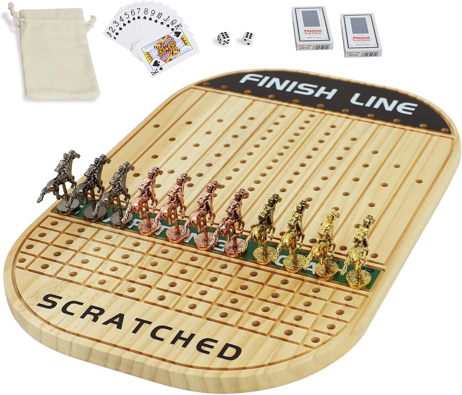 Horse Race Board Game Racing Game Thickened Solid Wood with 11 Luxurious Durable