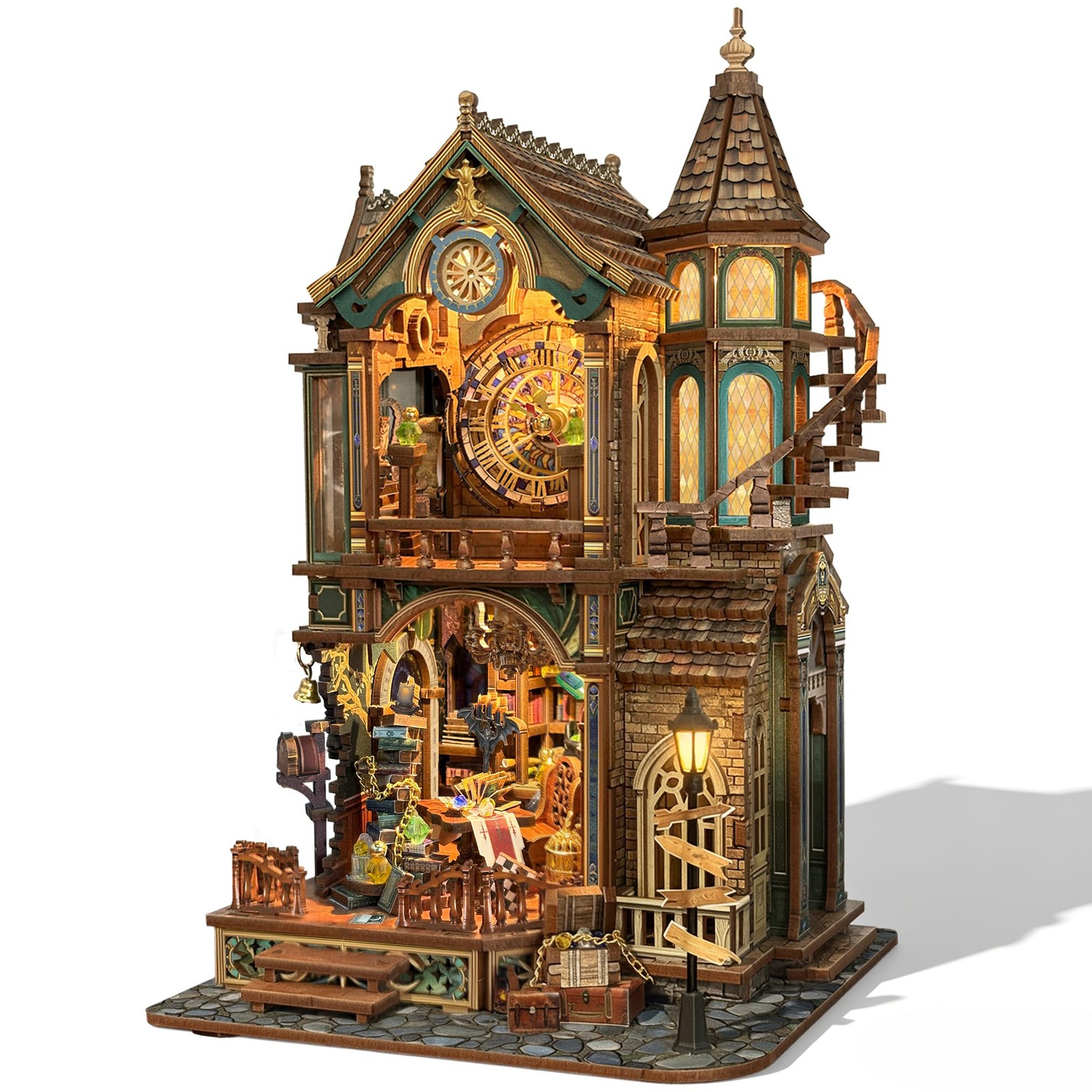 Book Nook Kit Magic Clock Tower 3D Wooden Puzzle LED Lights LORENOOK Adults Home