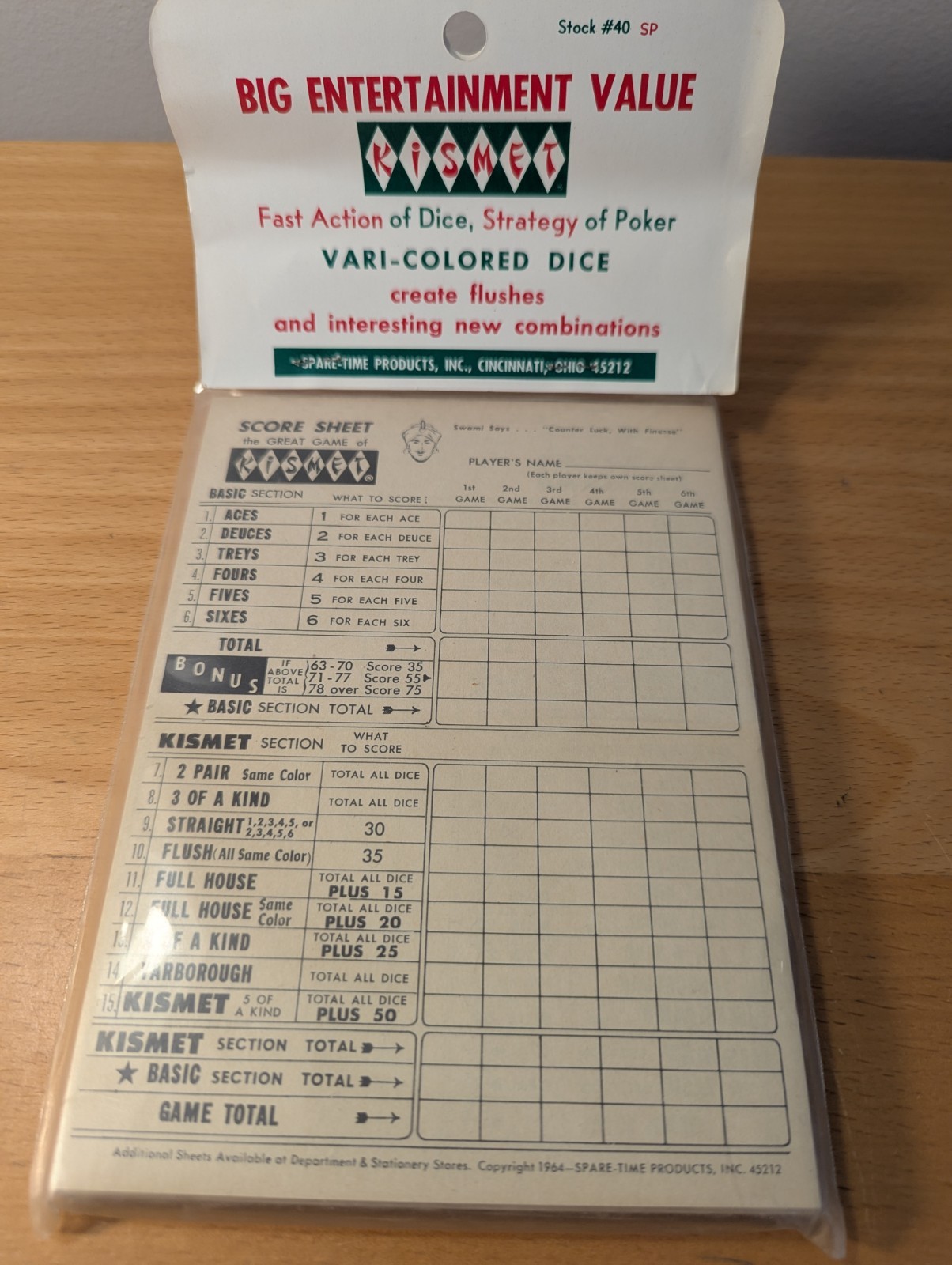 NOS Vintage 1964 Kismet Game Score Pads by Spare Time Products – 4 Pads – Sealed