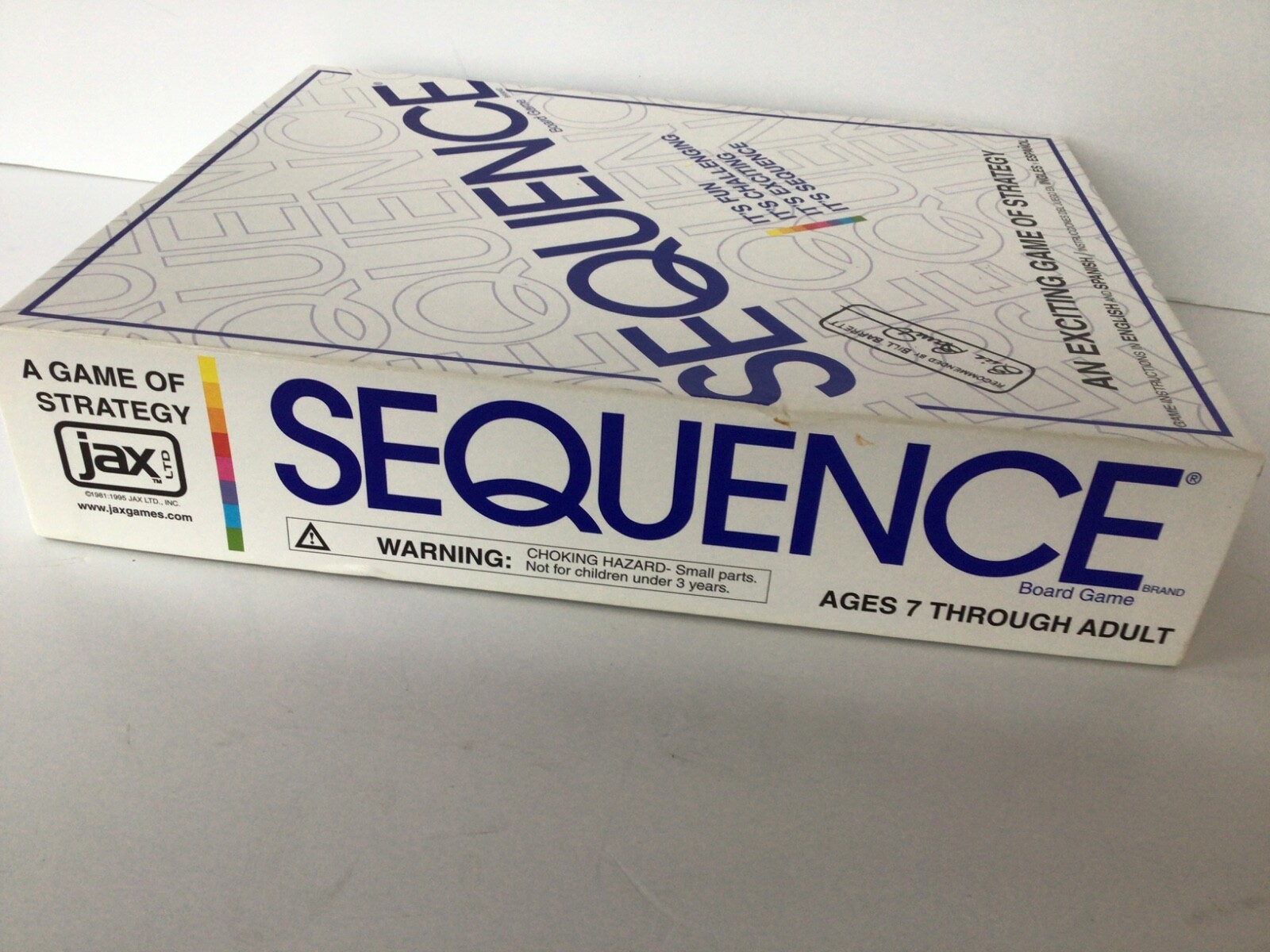 SEQUENCE 1995 JAX STRATEGY BOARD GAME AGE 7 TO ADULT – 2 TO 12 PLAYERS