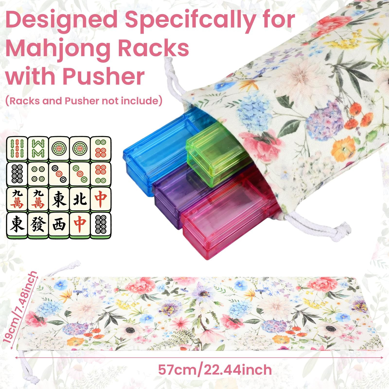 3 Pcs Empty Mahjong Bags Set for Tiles and Racks 24 x 13 x 4.7 Inches Floral …
