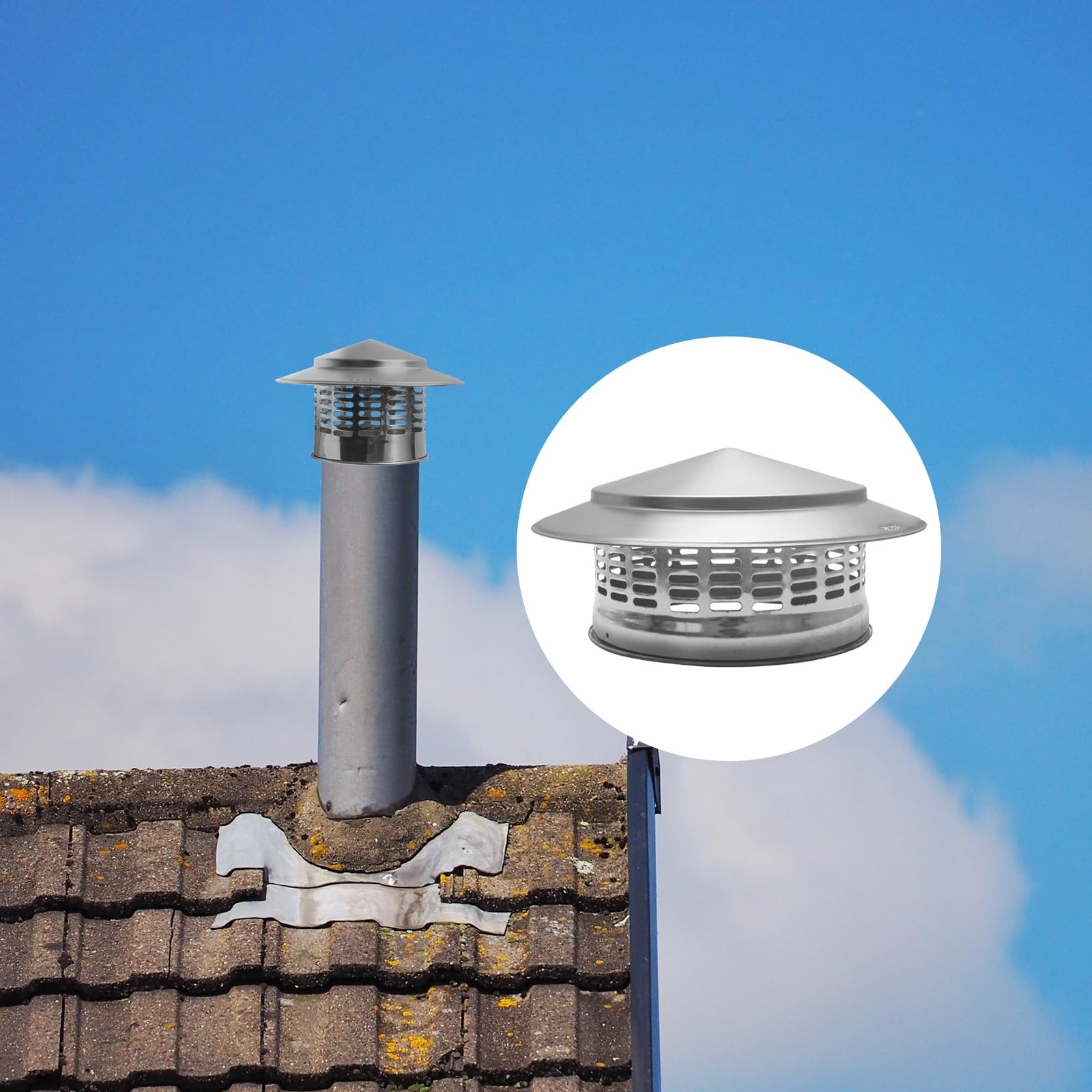 SOEKAVIA 8″ Round Chimney Caps, Tapered Top Cap with 200mm, Silver