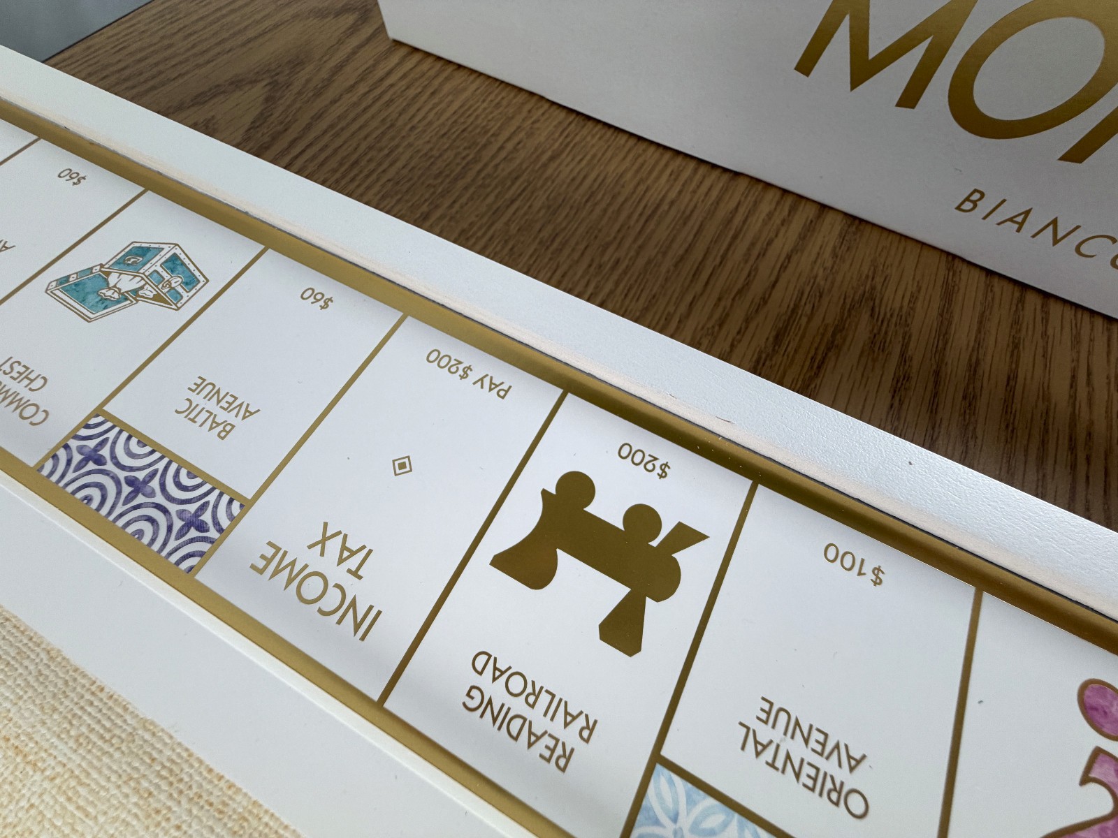 WS Game Co Monopoly Bianco Edition with Foil-Stamped Wood Game Board Open Box