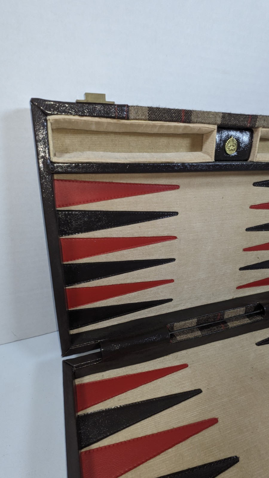 Vintage Aries Of Beverly Hills Backgammon Set Brown And Red Plaid COMPLETE