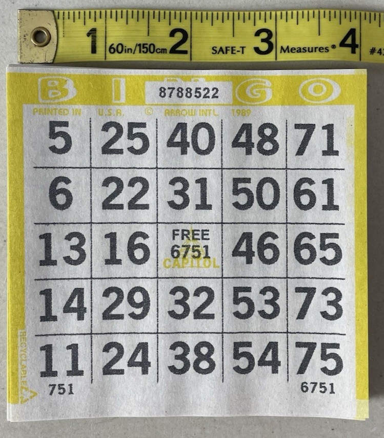 600 PAPER Bingo Cards by Capital Games Square 1 On Single Sheets 6 Asst Colors
