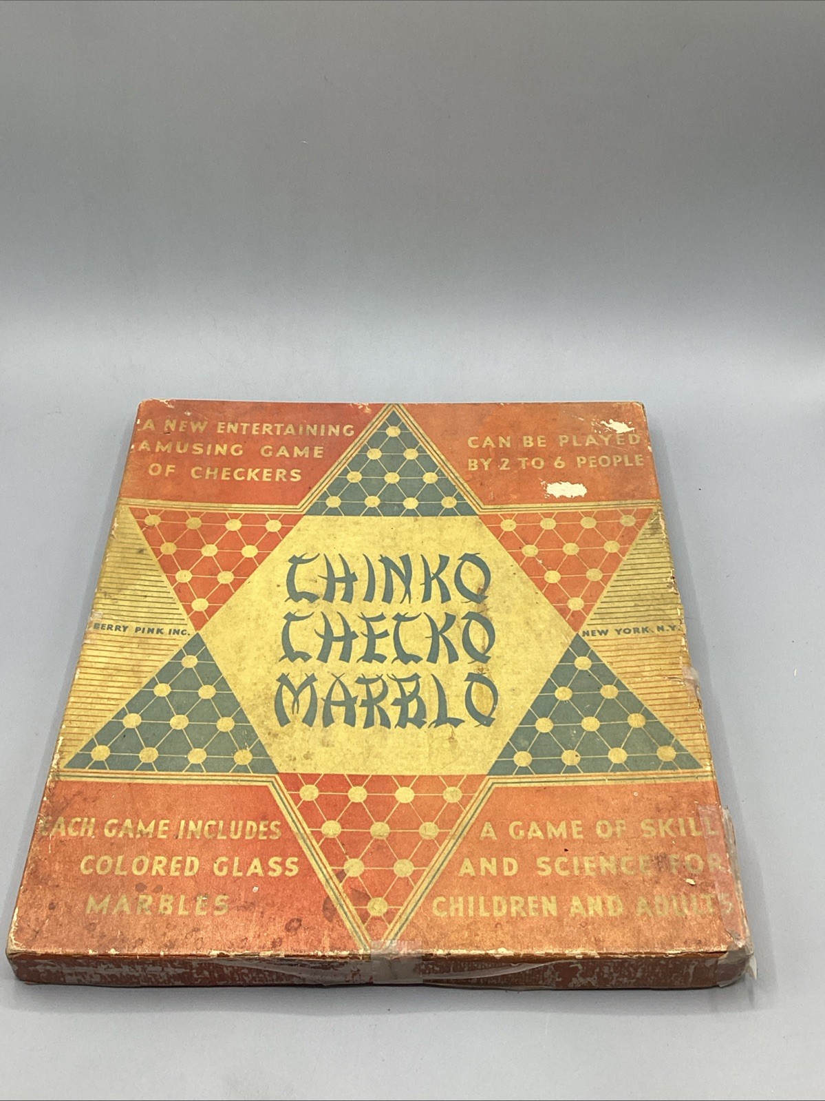 Vintage 1940s Chinko Checko Marble Game, Berry Pink Inc. With Original Marbles