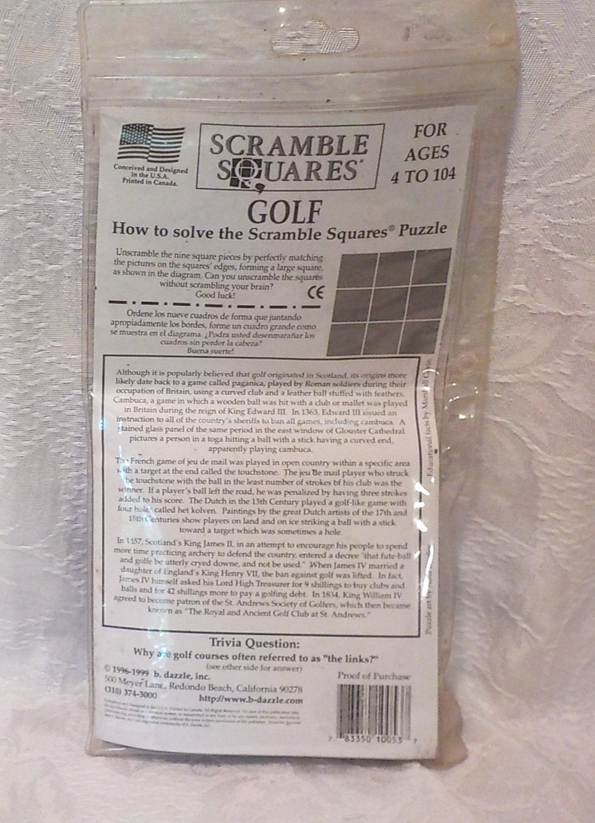 GOLF Tee Club Bunkers SCRAMBLE SQUARES Puzzle by B. Dazzle LN Favorite Golfer