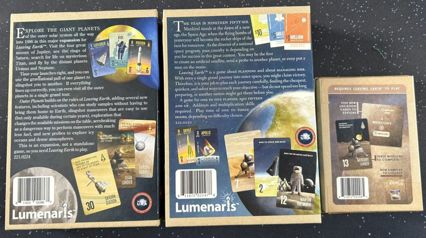 Leaving Earth + Mercury Expansion + Outer planets expansion board game