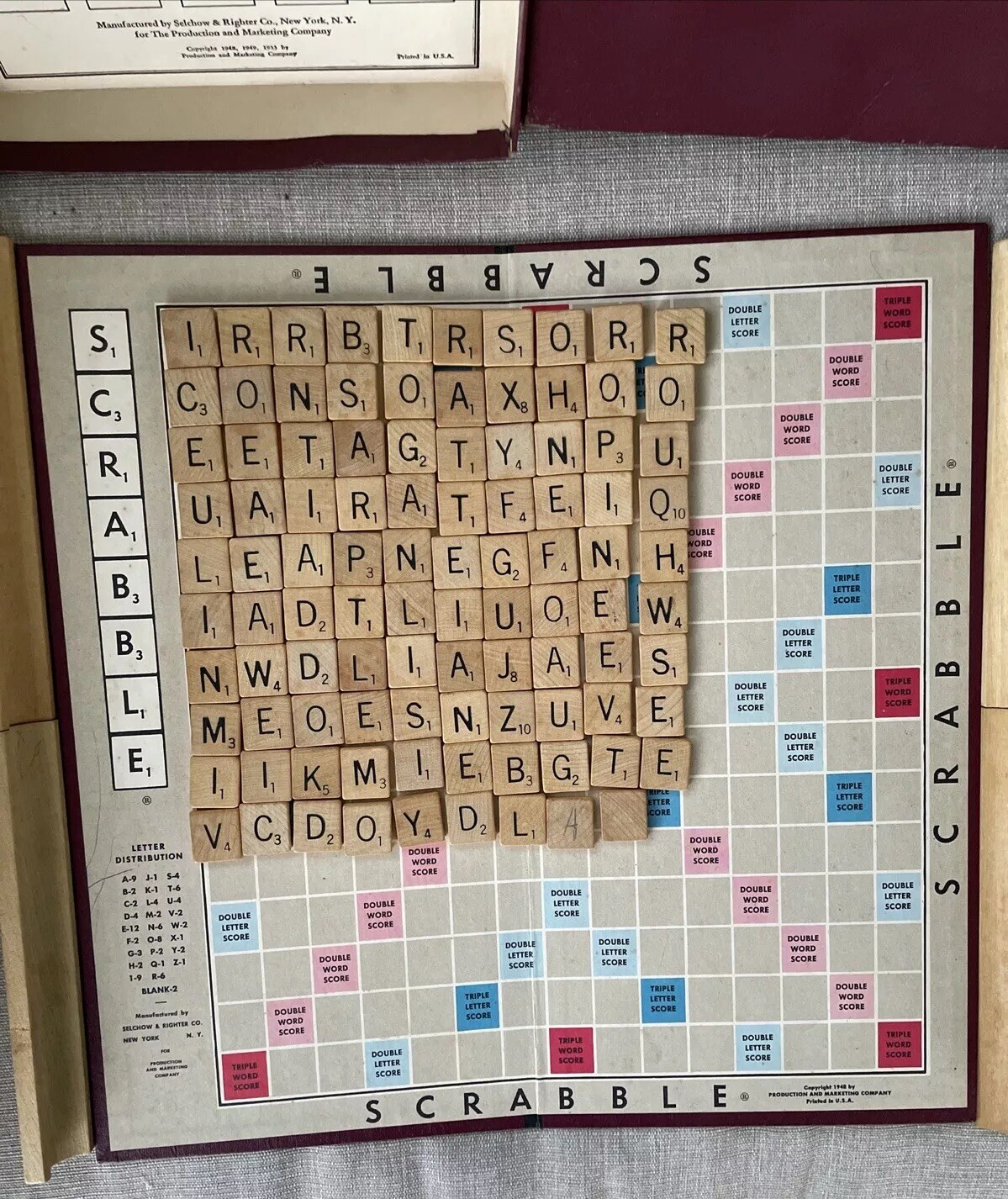 Vntg 1948-1953 SCRABBLE Board Game Selchow & Righter Complete Wood Tiles See Pic