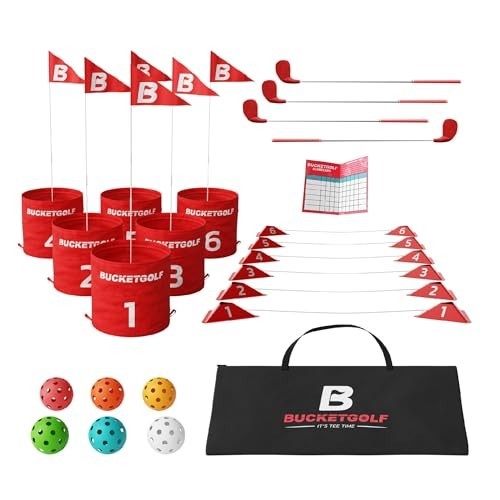 Bucketgolf 6-Hole Backyard Golf Game with 4 Clubs for All Ages