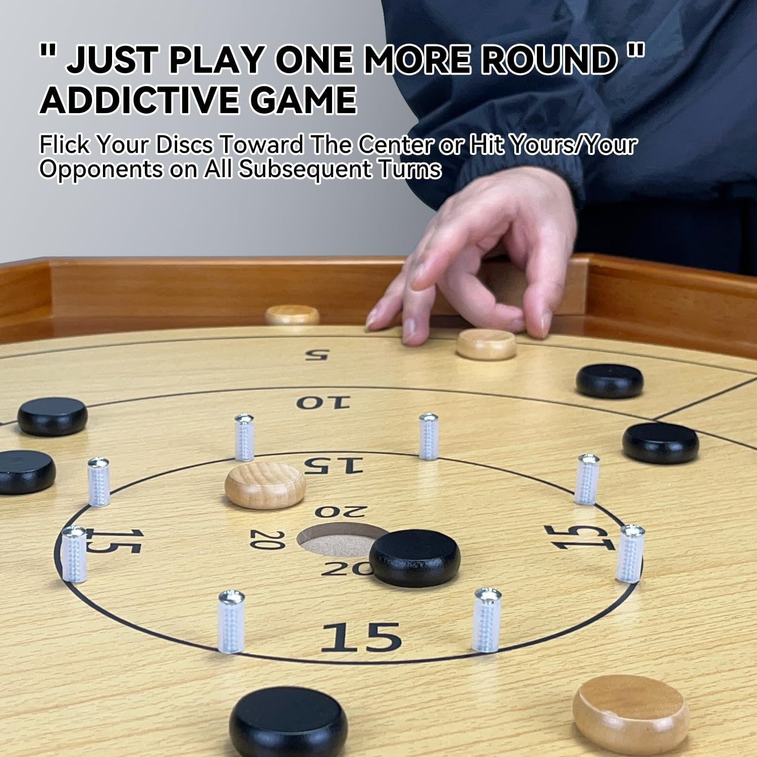 30 Inch Tournament Crokinole Board Game, 2 in 1 Crokinole and Checkers with 26”
