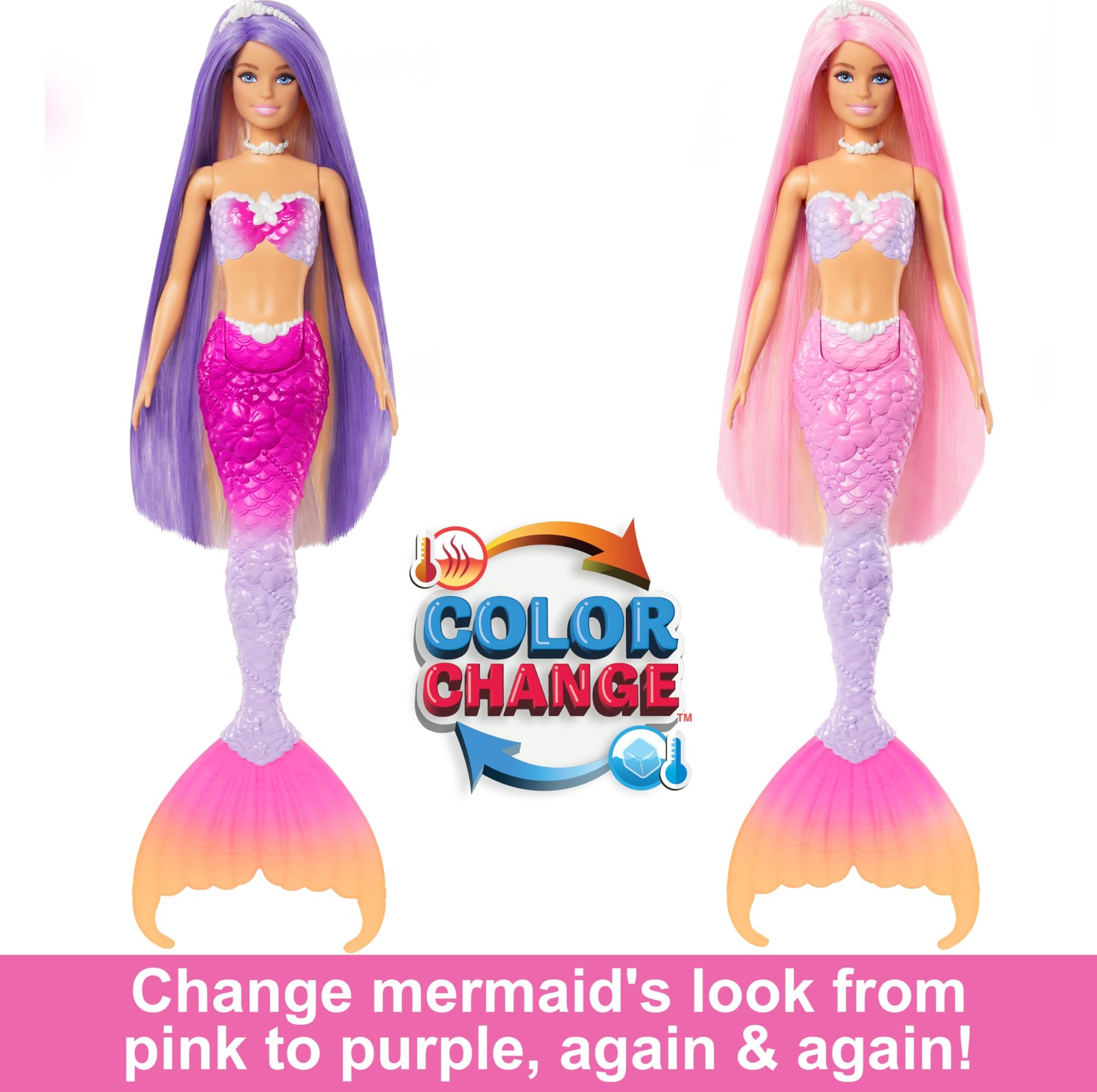 Barbie Mermaid Doll Malibu Pink Hair Pet Dolphin Figure HRP97 treats natural