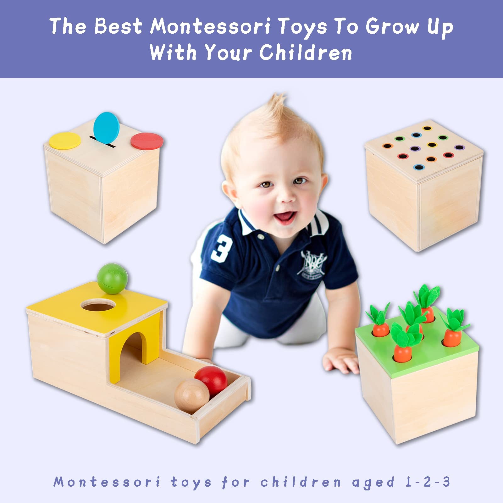 4 in 1 Wooden Play Kit Baby Toys,Object Permanence Box,Matchstick Color Drop …