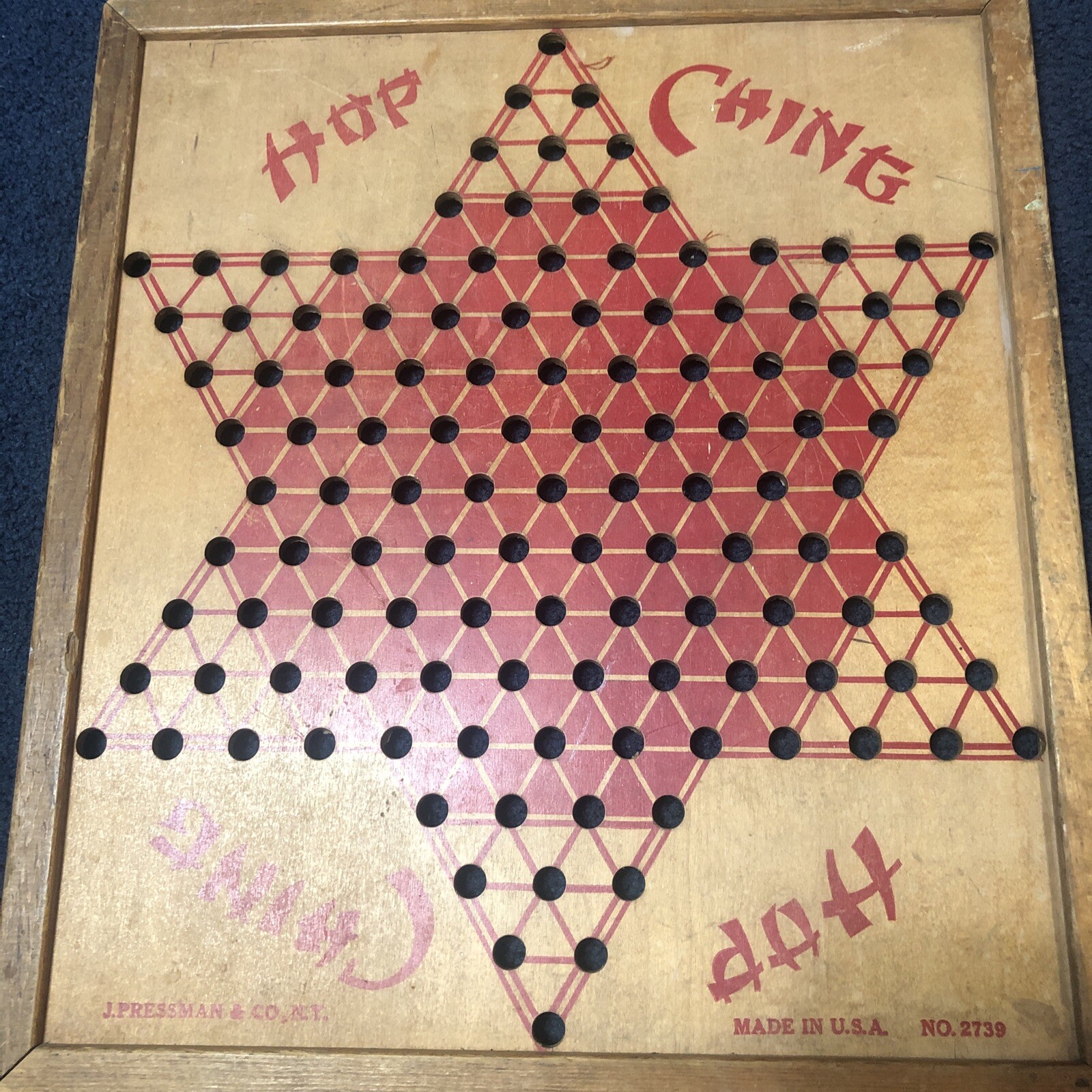 Hop Ching Chinese Checkers Board 16×18 Made in USA 1928 All Wood No. 2739