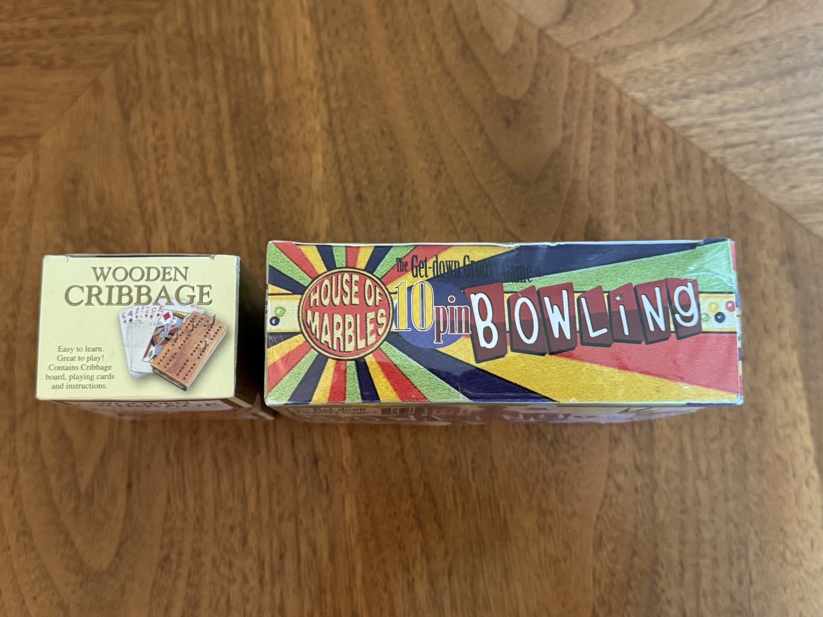 2 House Of Marbles Travel Size Mini Games Wooden Cribbage And 10 Pin Bowling New