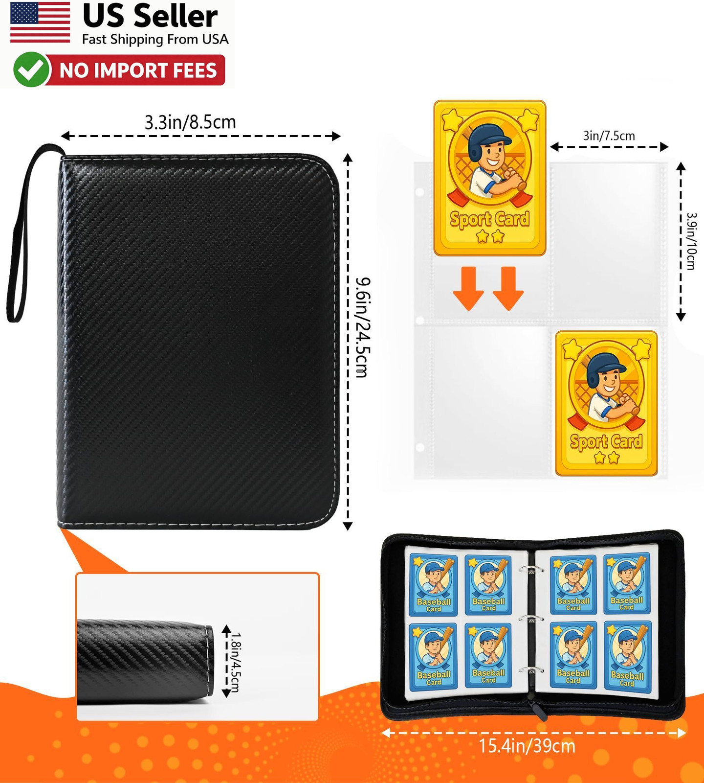Trading Card Binder 4 Pocket 440 Cards Album Folder Zipper Organizer FROM USA