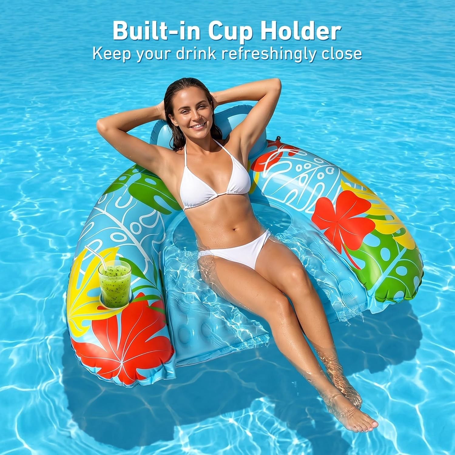 Pool Float Chair 3 Pack Inflatable Cup Holder Blue Green Pink Floats Adult Lake