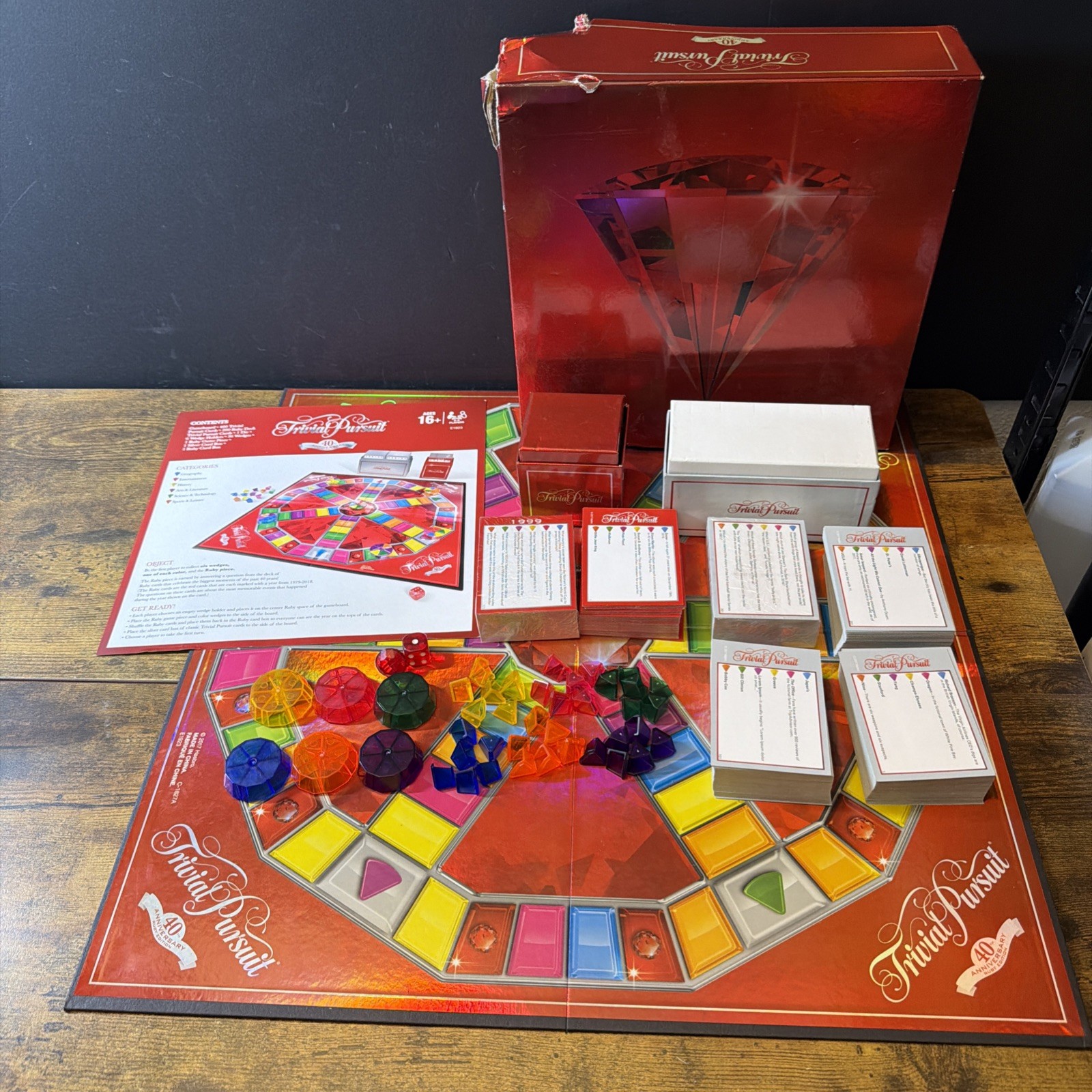 Trivial Pursuit 40th Anniversary Ruby Edition Board Game 100% Complete Set