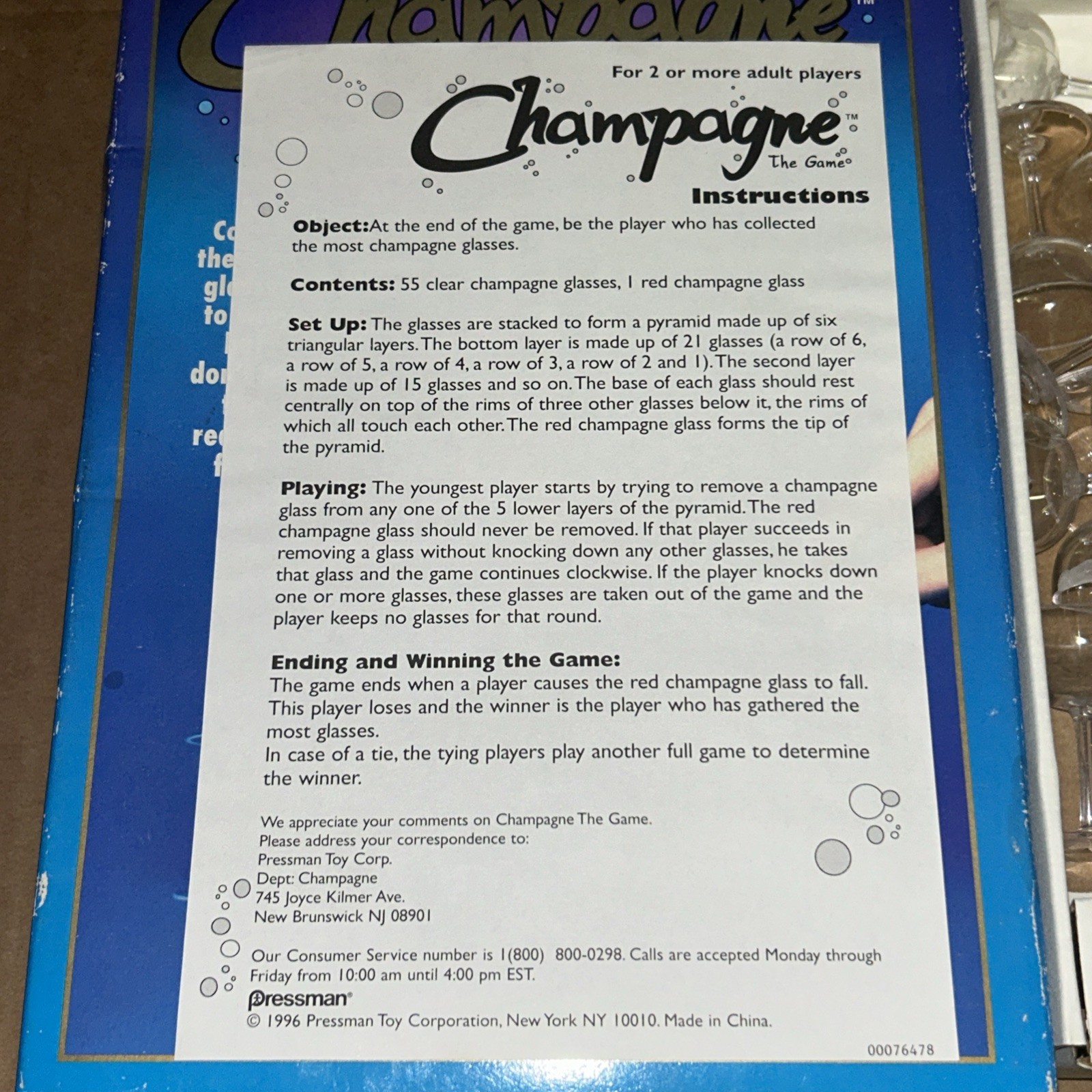 NOS 1996 Pressman Champagne The Game Strategy Family Fun Balancing Game